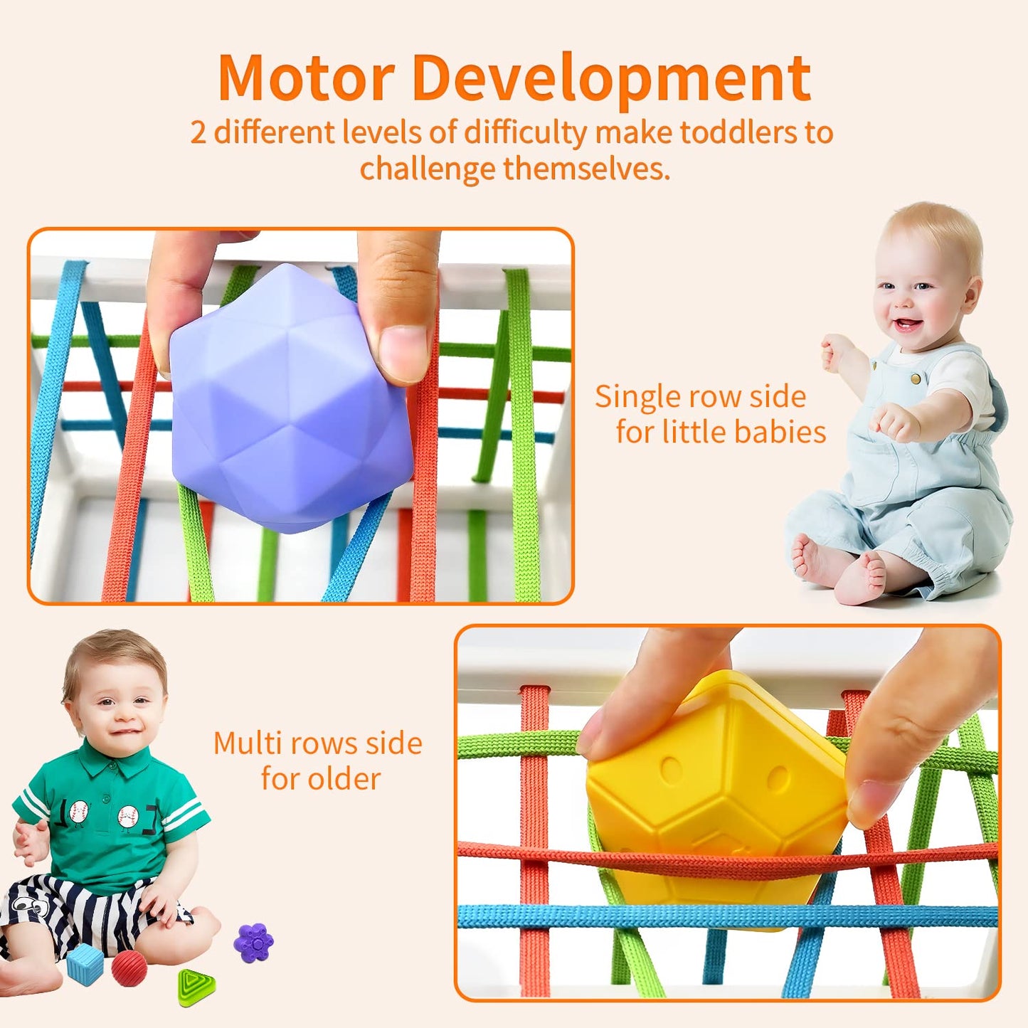 AiTuiTui Baby Sensory Montessori Activity Toys for 1 2 Year Old Boy Girl, Early Learning Develop Shape Sorter Cube with Soft Textured Balls for Infants Toddler Birthday or Easter Gifts