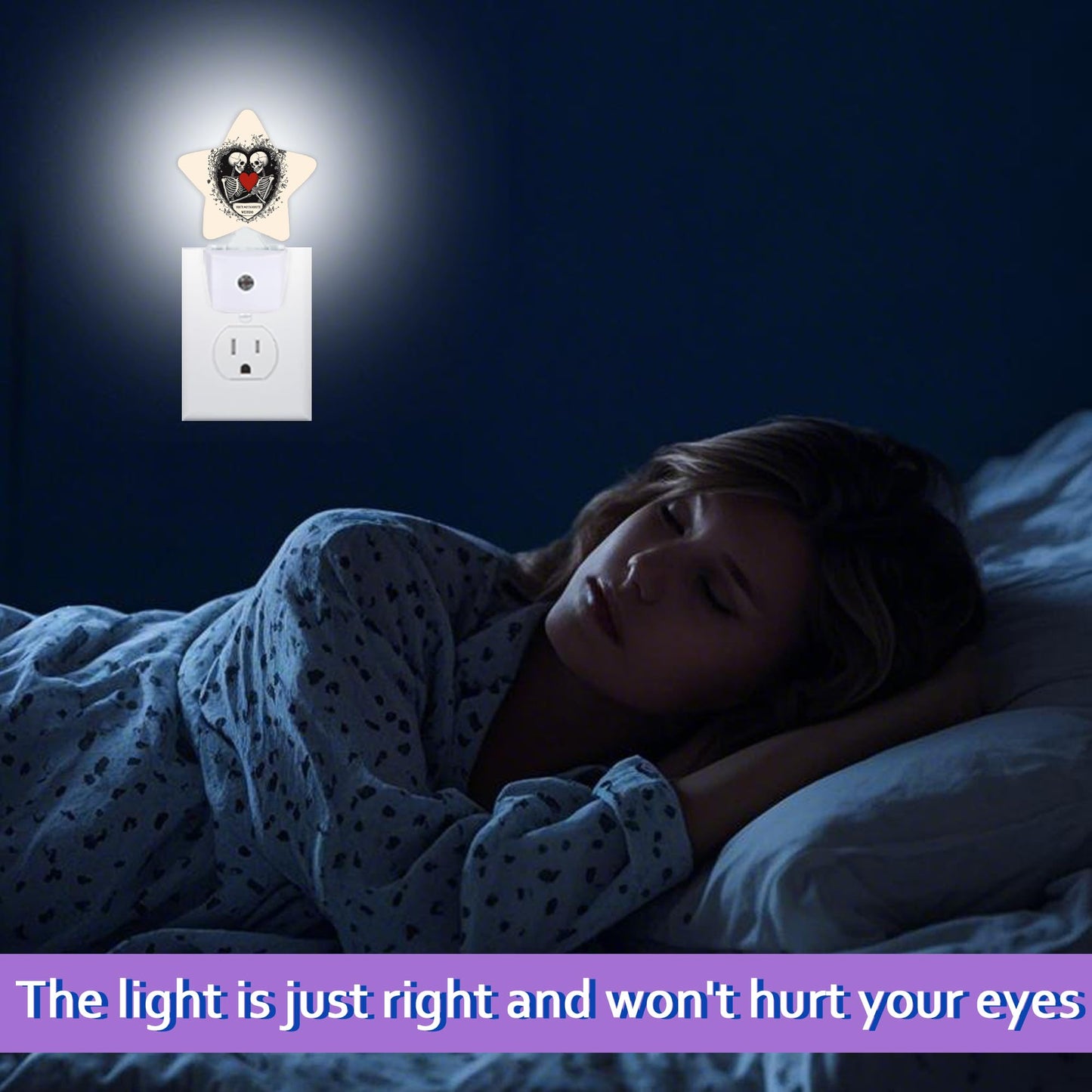 Snowmolle Gothic Skeleton Night Lights Plug Into Wall Decorative,Red Heart Sleep Friendly Lamp, Energy Efficient Dusk-to-Dawn Sensor Nightlights for Kid Bedroom Nursery Bathroom