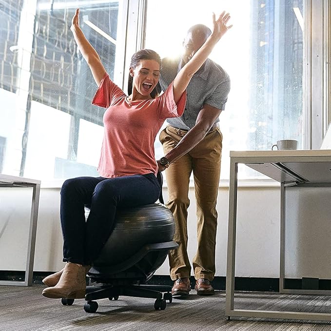 Gaiam Ultimate Balance Ball Chair (Standard or Swivel Base Option) - Premium Exercise Stability Yoga Ball Ergonomic Chair for Home and Office Desk - 52cm Anti-Burst Ball, Air Pump, Exercise Guide
