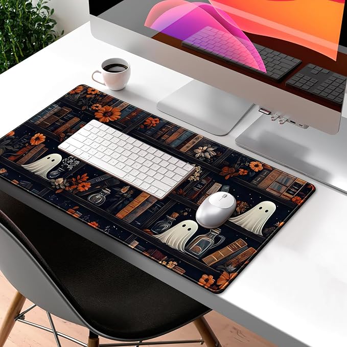 LuckyCow Cute Vintage Gothic Desk Mat Kawaii Dark Academia Desk Pad Medieval Large Flower XXL Mousepad Extended Laptop Computer Keyboard Mat with Stitched Edges Anti-Slip Funny Deskpad 31.5x15.8 in