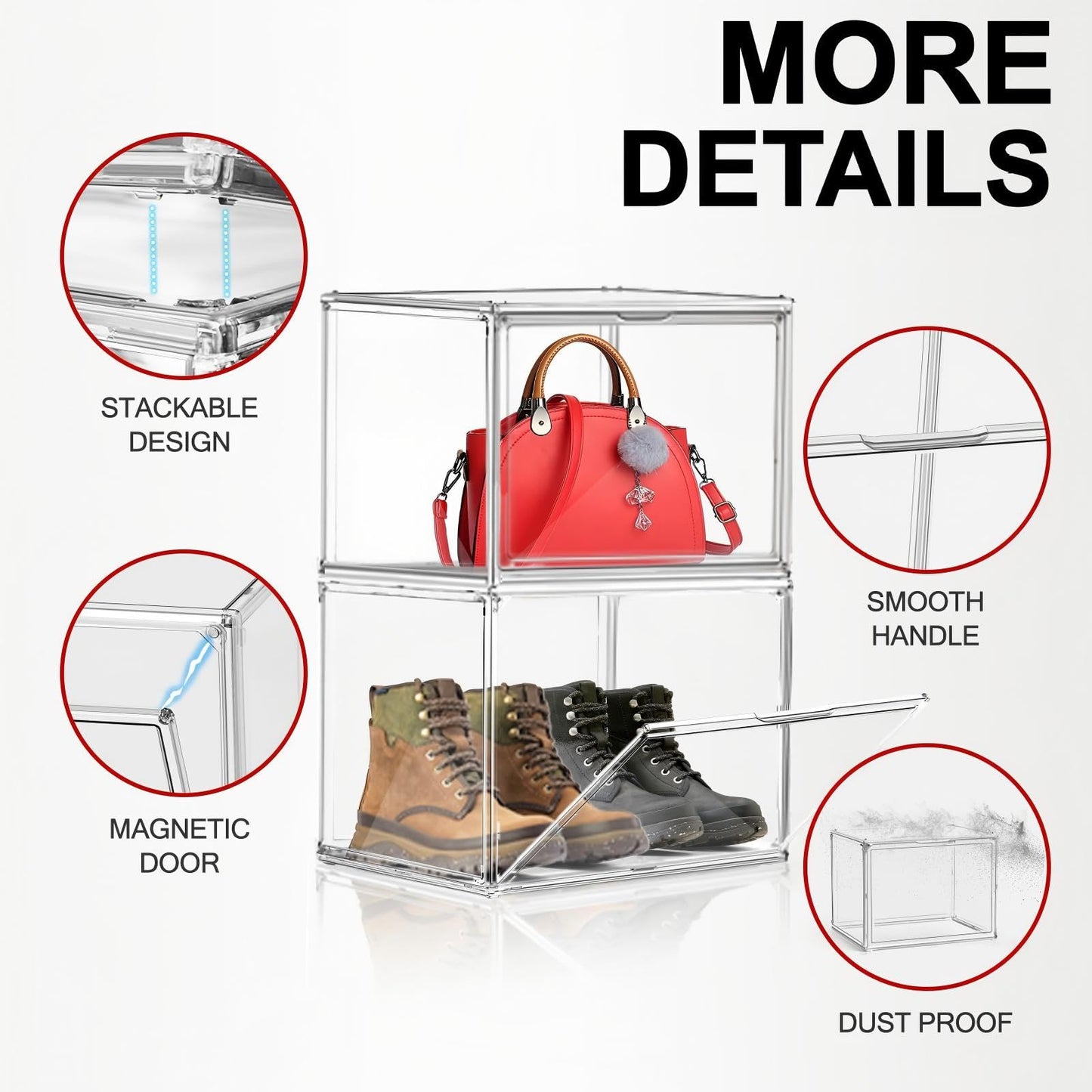 Extra Large Clear Acrylic Display Case with Magnetic Door Jumbo Storage Bin for Shoes, Boots, Handbags, Legos, Figures | Dust-Proof Stackable Organizer Box for Collectibles & Sports Gear