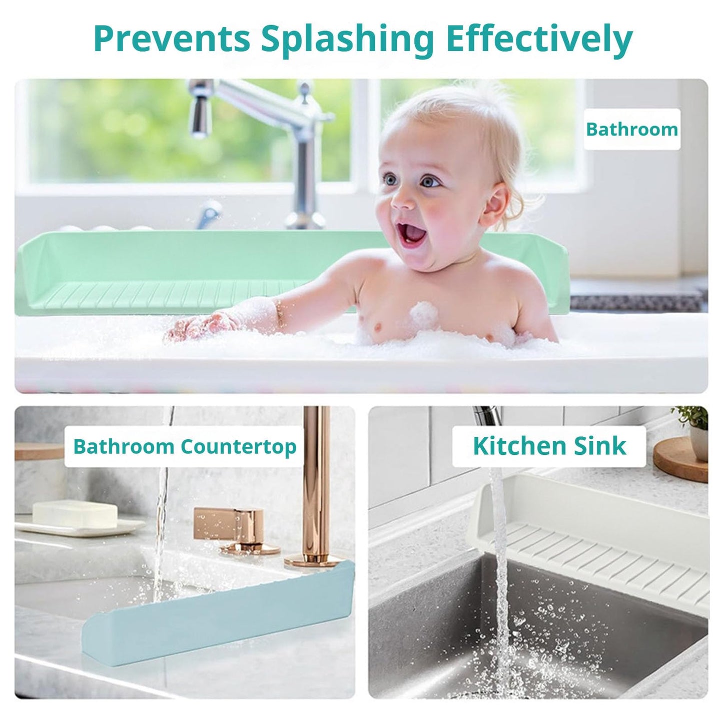 Bathtub Splash Guard for Kids – Silicone Bath Tub Splash Guard with Suction Cups, Tub Topper Play Shelf & Toy Holder, Fun Bath Time for Toddlers Baby (Gray)
