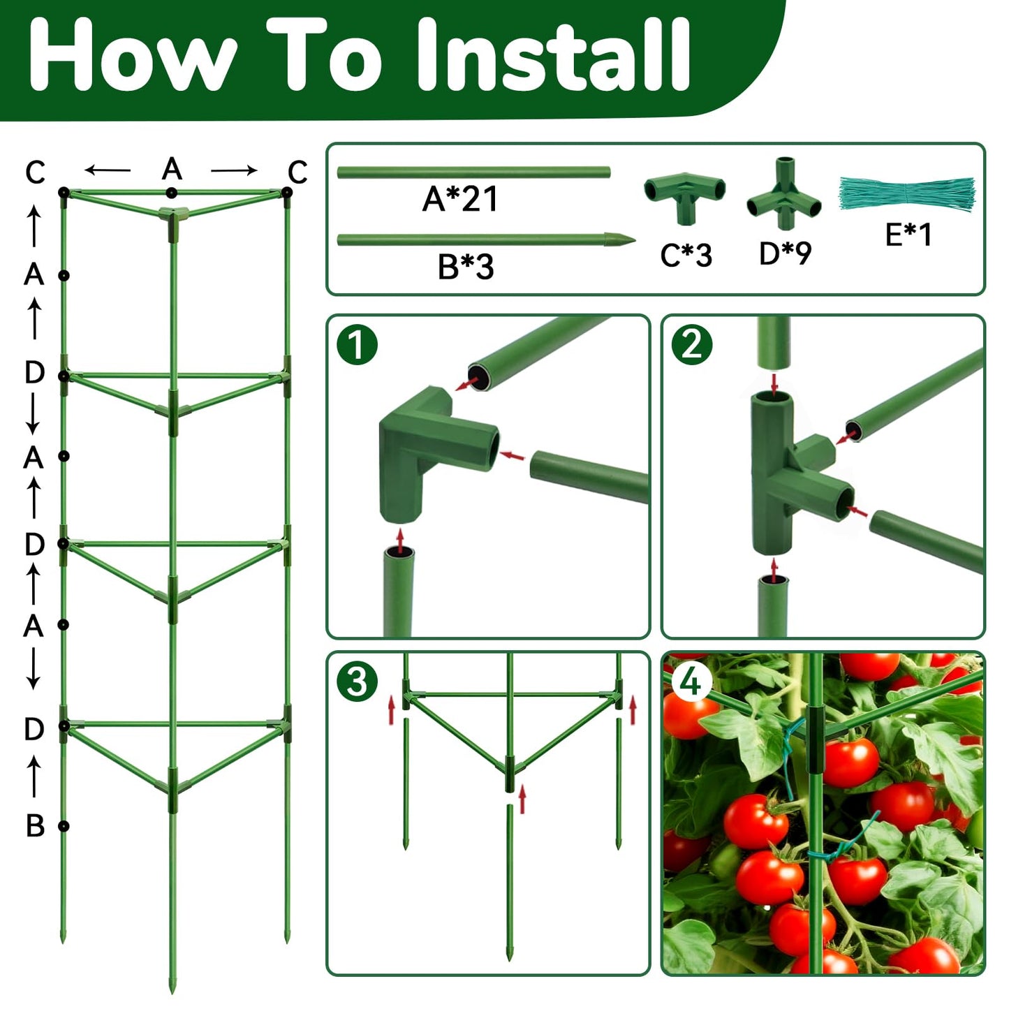 ZeeDix 6 Pack 65 Inch Tall Tomato Cages for Garden, Heavy Duty Large Plant Trellis Support Stakes for Climbing Plants, Adjustable Tomatoes Cage for Pots & Outdoor Raised Garden Bed
