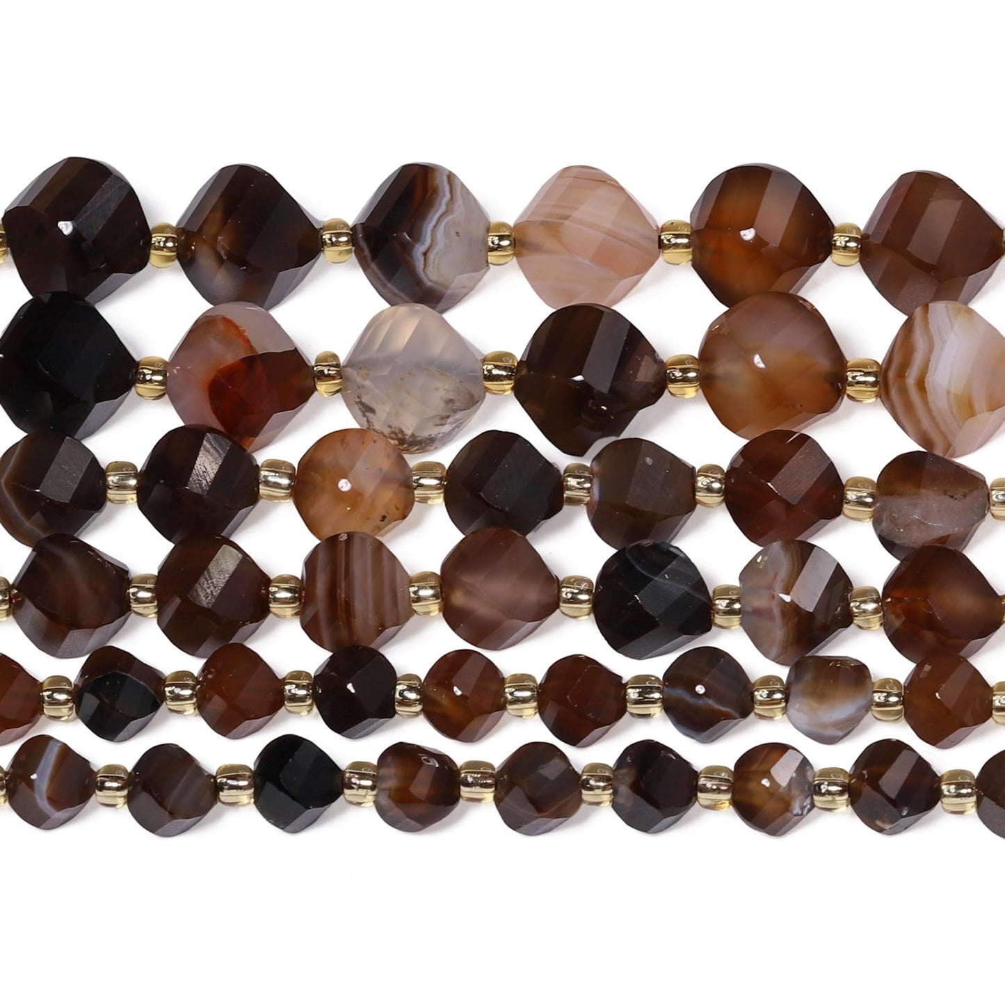 Yochus 42pcs Natural Brown Striped Agate Stone Beads for Bracelet,2strands 6mm Facted Twist Loose Gemstone Beads for Jewelry Making DIY Craft Necklace Earring