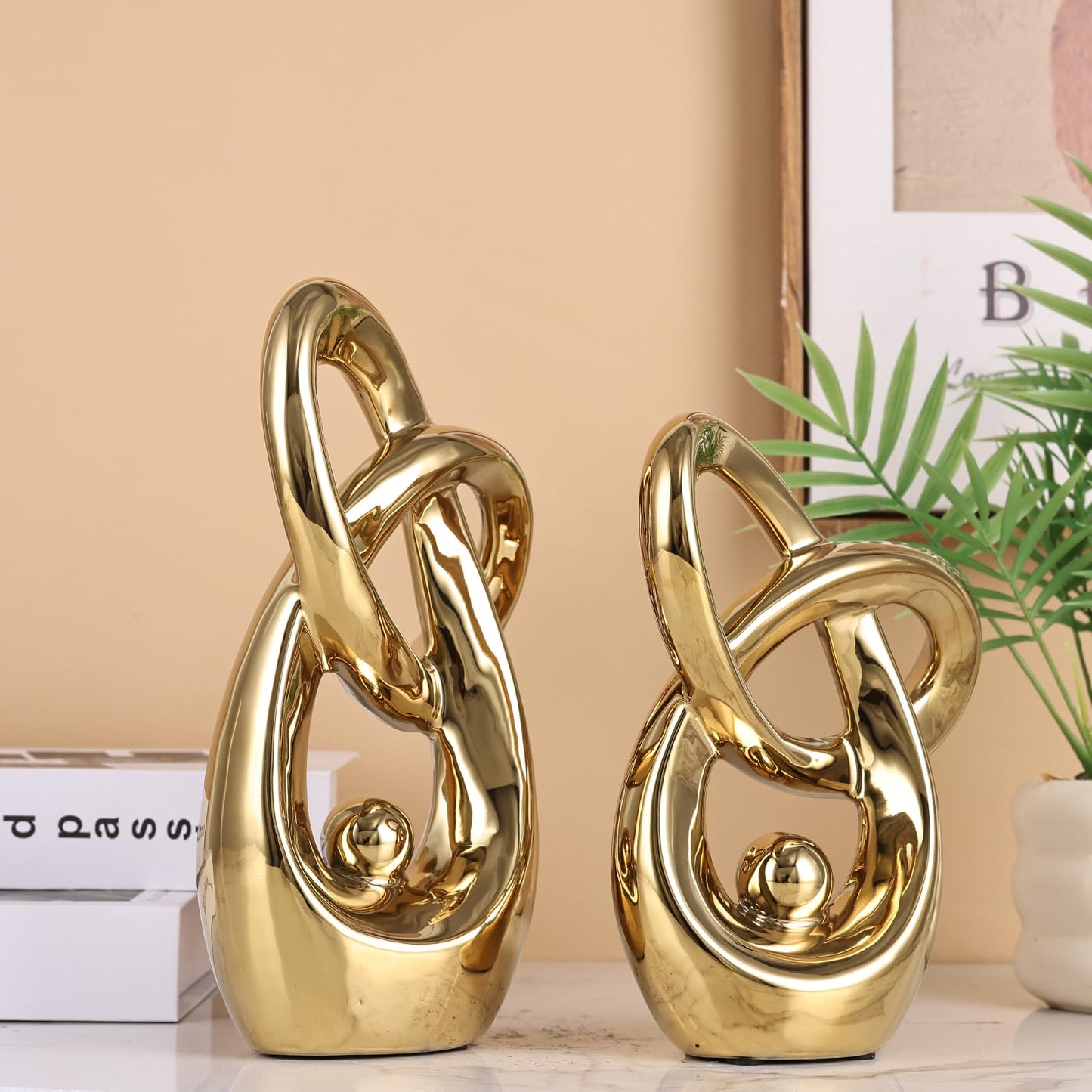 GAOSHENG Gold Modern Abstract Art Home Decor Accent,Statues Coffee Table Decor for Living Room,Table Centerpieces for Dining Room,Ceramic Sculptures and Gold Knick Knacks for TV Stand Decor