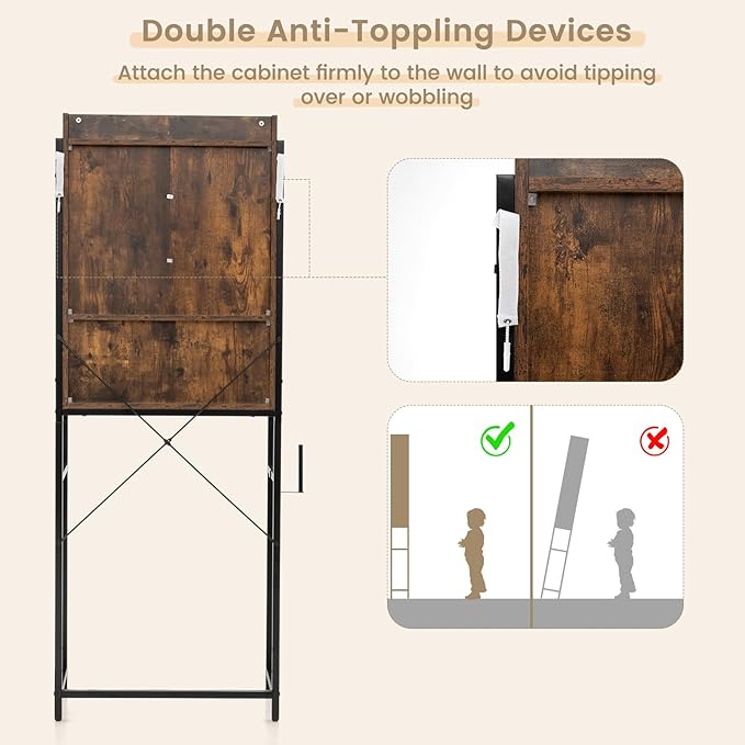LOKO Over The Toilet Storage Cabinet, Freestanding Bathroom Space Saver with Adjustable Shelves & Sliding Barn Door, 4-Tier Over Toilet Bathroom Organizer, 25 x 9.5 x 67.5 inches (Rustic Brown)