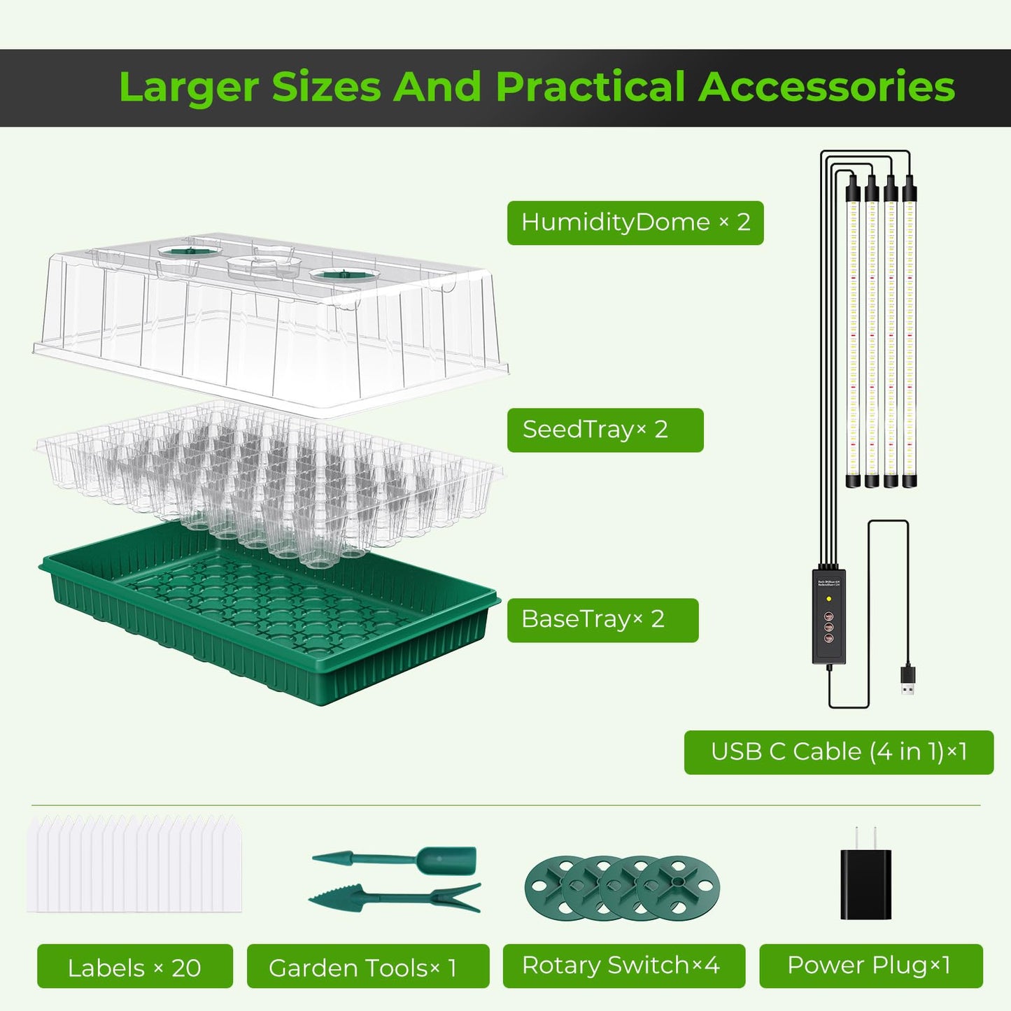 120 Cells Seed Starter Tray with Grow Light, Smart Timer, Seedling Starter Kit with Humidtiy Dome, 3/6/12H Timer,Germination Kit For all plants including cucumbers, tomatoes etc.Plant Seed(2Pack )
