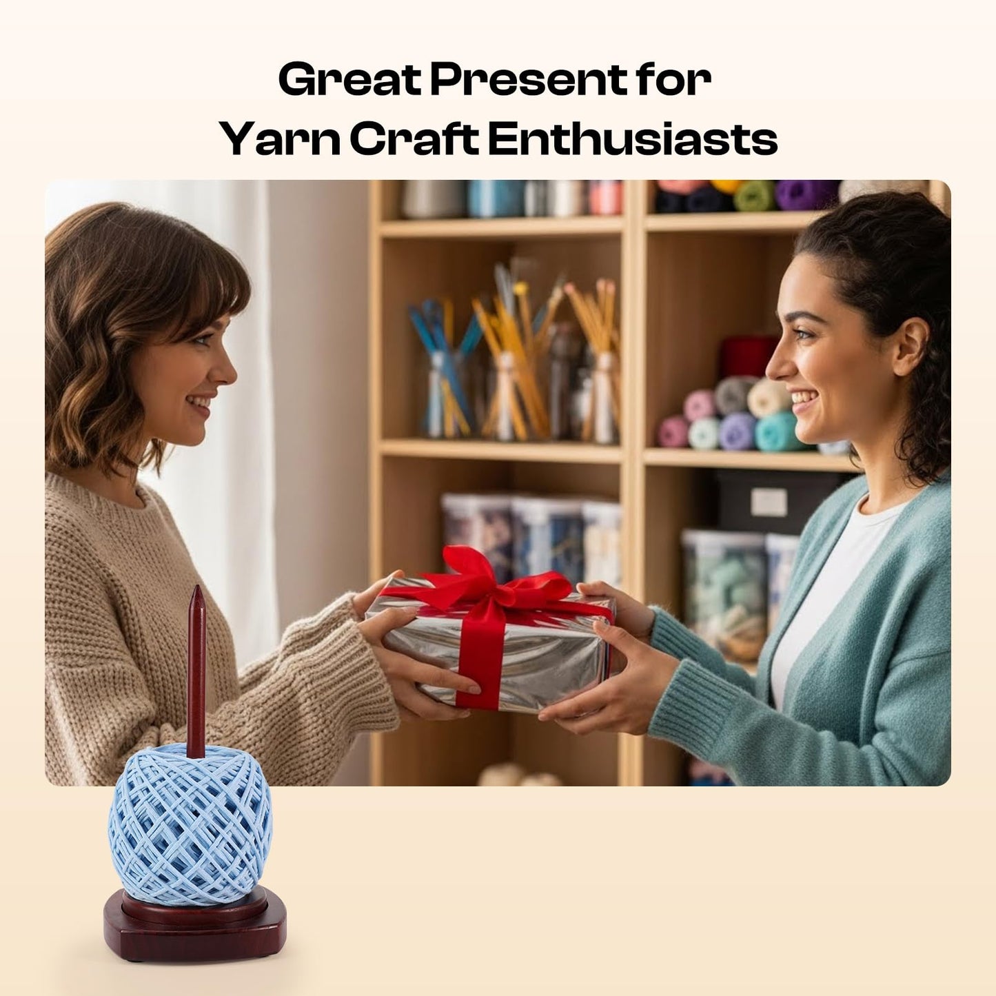 Caydo Wooden Yarn Holder for Knitting and Crocheting, Easy Install and Operate Yarn Spinner Holder, Yarn Spinner with Yarn Storage, Perfect Crochet Gift for Craft Enthusiasts - Brown