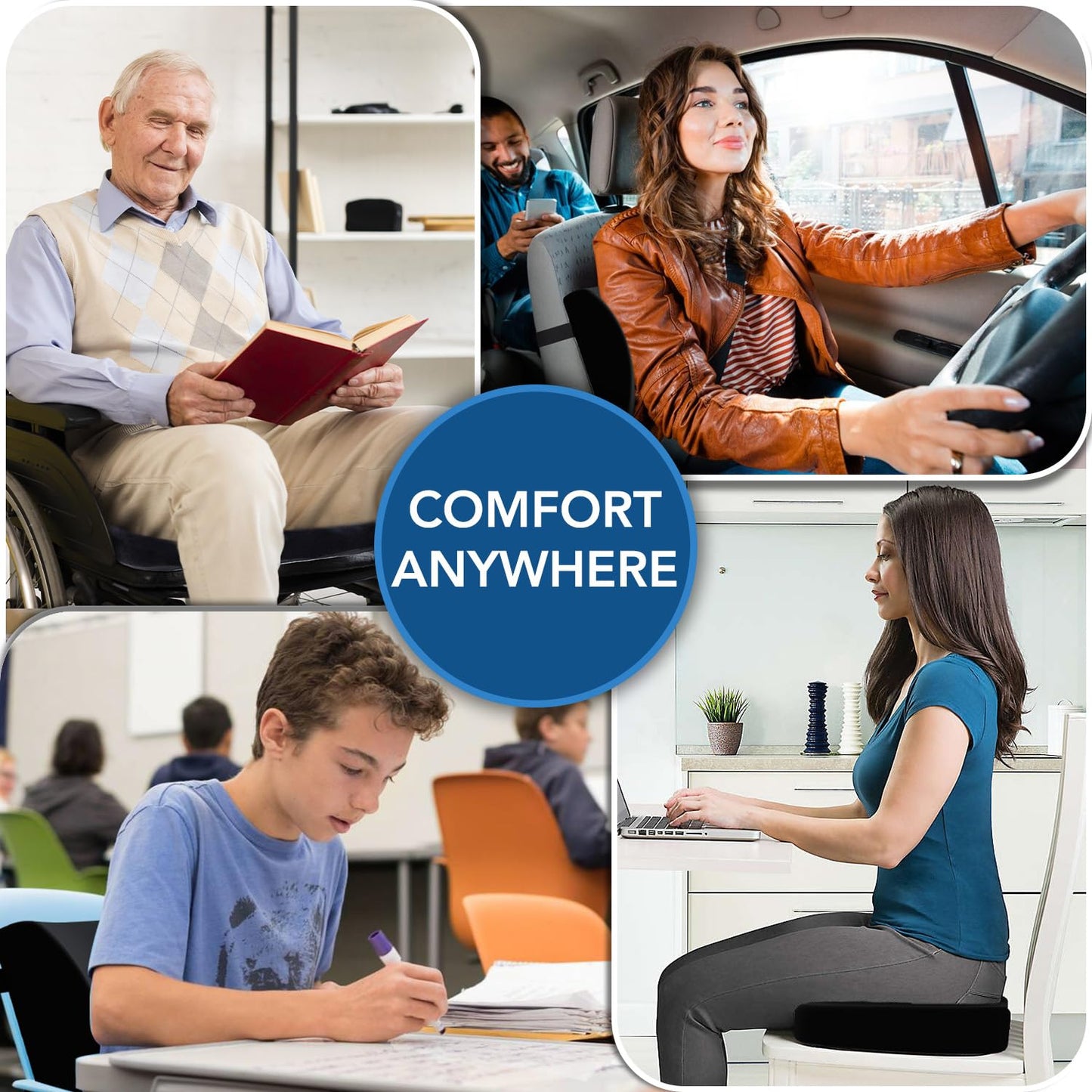QUTOOL Seat Cushion and Lumbar Support Set for Office Chair โ Supports Lower Back & Hips for Long Sitting Comfort, Helps Maintain a Comfortable Sitting Position, Ergonomic Memory Foam, Washable Cover