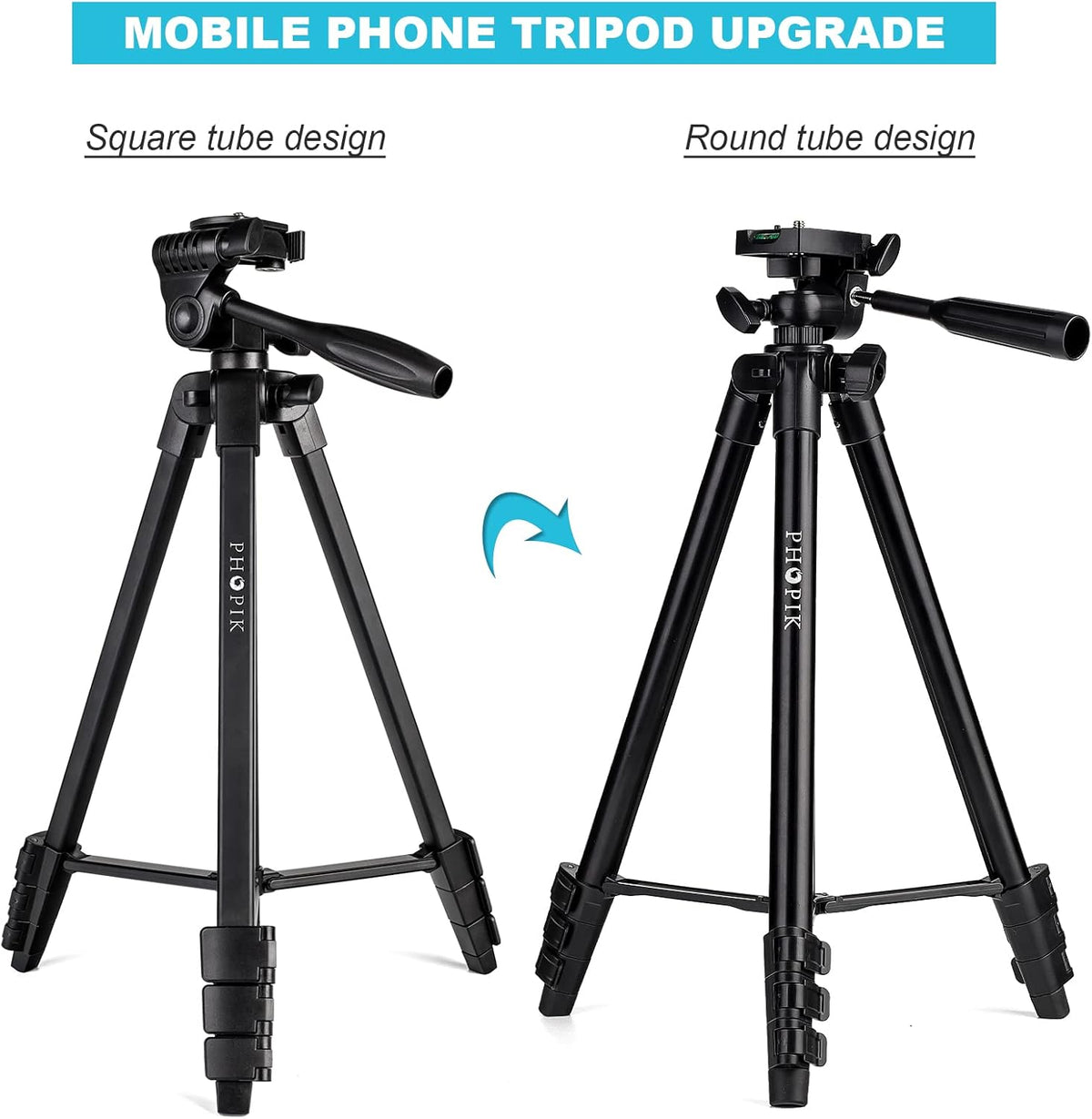 55" Phone Tripod, PHOPIK Aluminum Extendable Tripod Stand with Shutter, Carrying Bag, Compatible with iPhone/Android/Sport Camera&Insta 360 x5 Perfect for Video Recording/Selfies/Live Stream/Vlogging