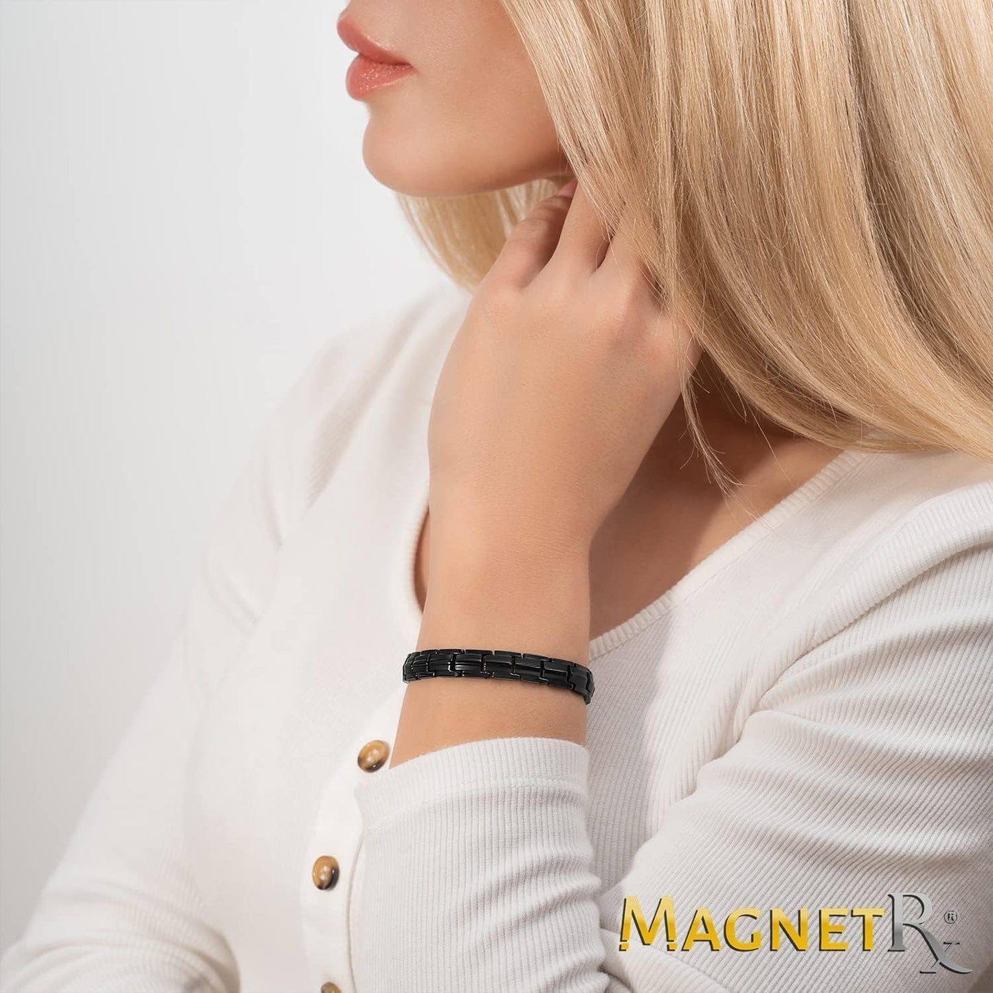 MagnetRX Women's Ultra Strength Magnetic Bracelet – Effective Titanium Magnetic Bracelets for Women – Adjustable Length with Sizing Tool for Perfect Fit (Black)