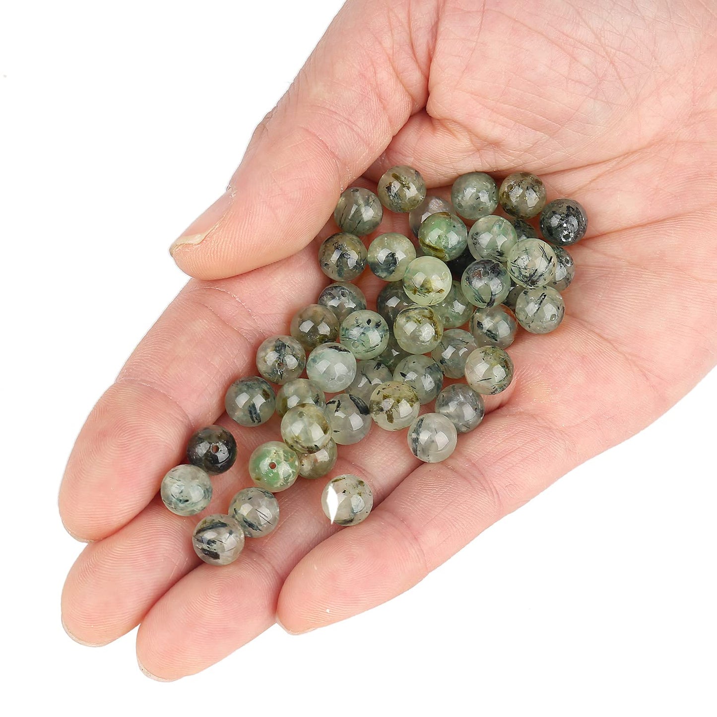 70PCS Natural 8MM Healing Gemstone, Prehnite Energy Stone Round Loose Beads, Semi-Precious Crystal Beads with Free Elastic String for Jewelry Making DIY