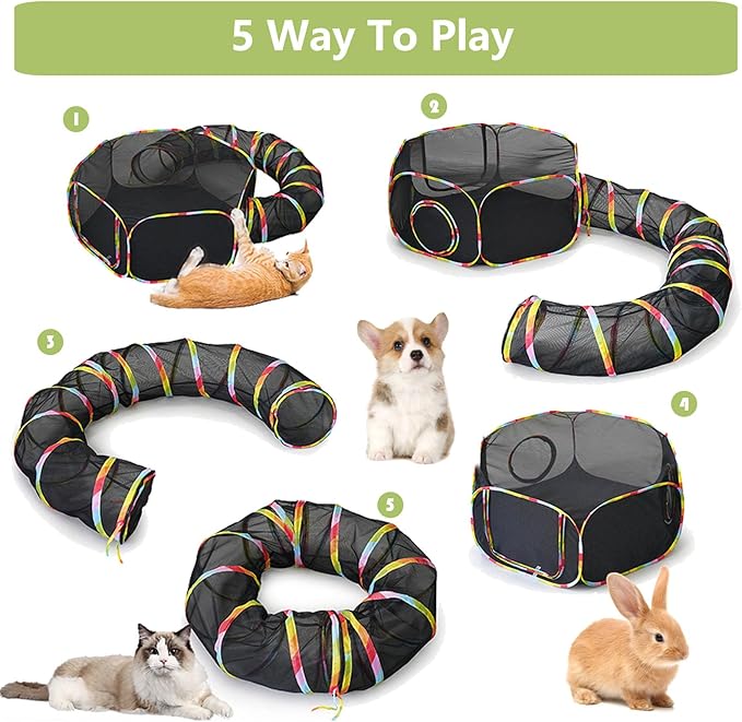 Outdoor Cat Enclosures, Cat Playground Portable Catio Mesh Tent, Outside Circle Playpen Tunnel for Kitty, Rabbit, Puppy and Small Animals