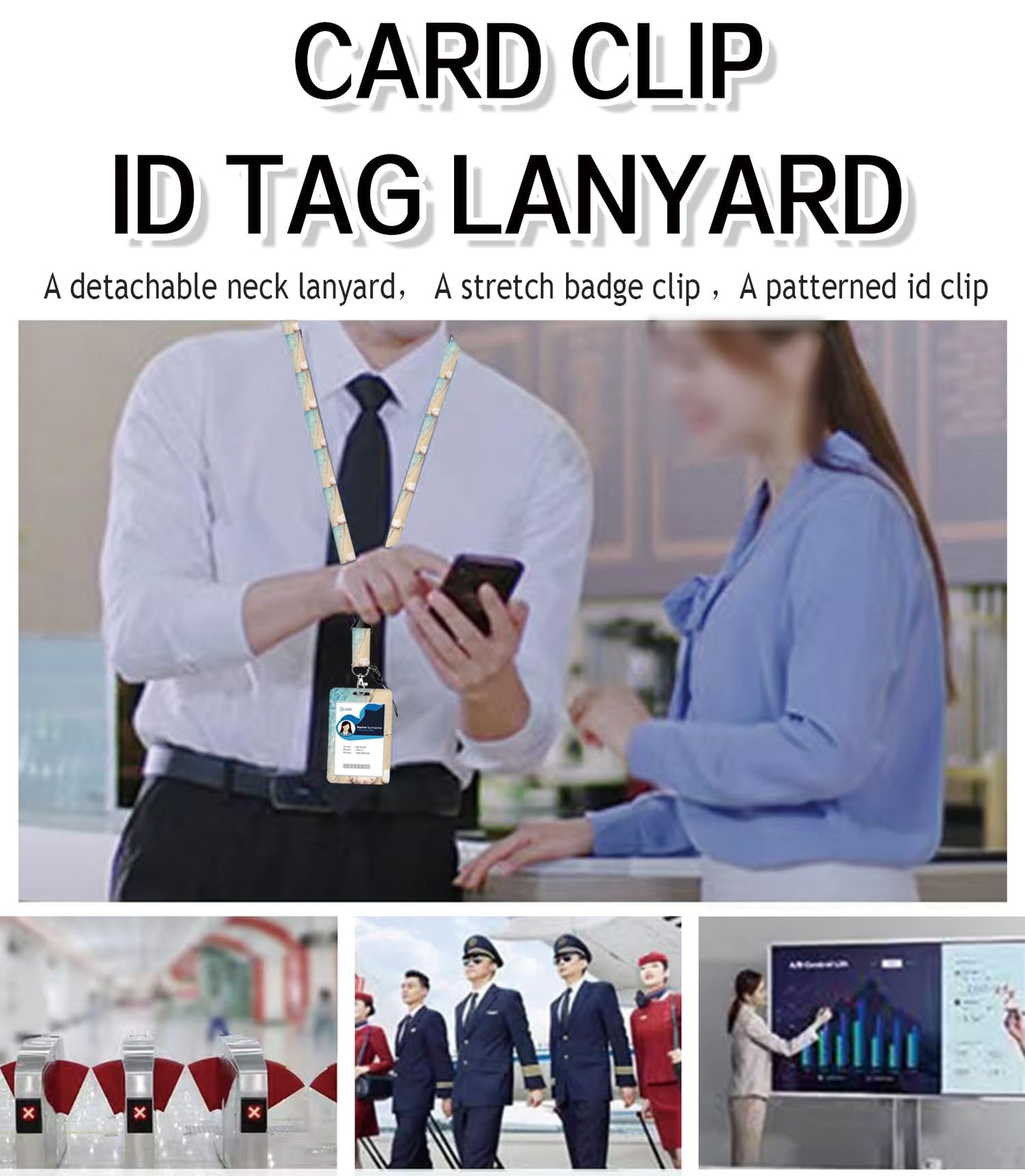 ID Badge Holder with Retractable Lanyard, Badge Holders Reel with 360 Degrees Rotate Carabiner Clip for Women, Teachers, Nurses, Doctor,Students, Office(Summer Beach Sand Wave)