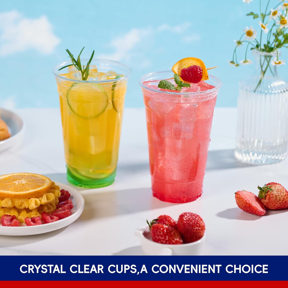 JOLLY CHEF 20 oz Clear Plastic Cups, 1000 Pack Disposable Plastic Cups, Party Drinking Cups for Birthday, Weddings, Picnics, Ceremonies, BBQs, and any Events