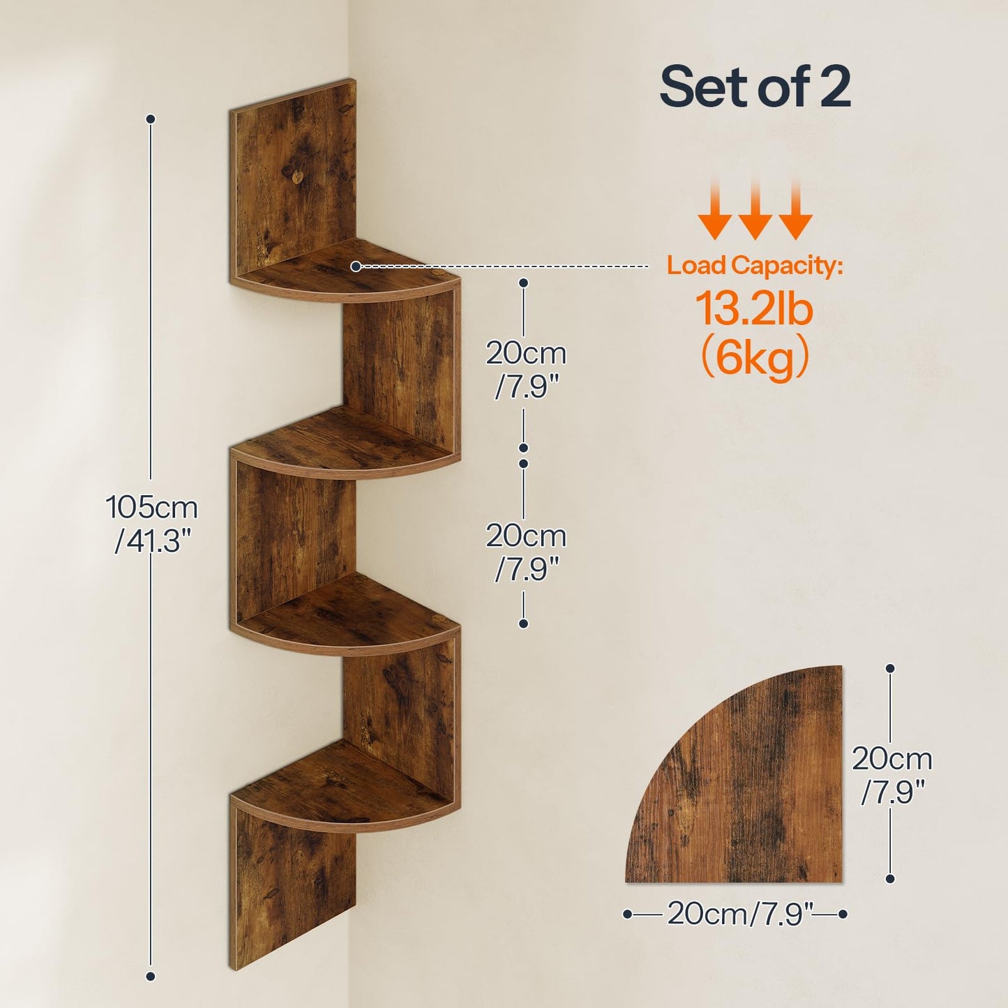 HOOBRO Corner Shelf Wall-Mounted, Set of 2 Floating Corner Shelves for Wall and Small Round Side Table Bundle, BF25BJP201-WN219UBZ01