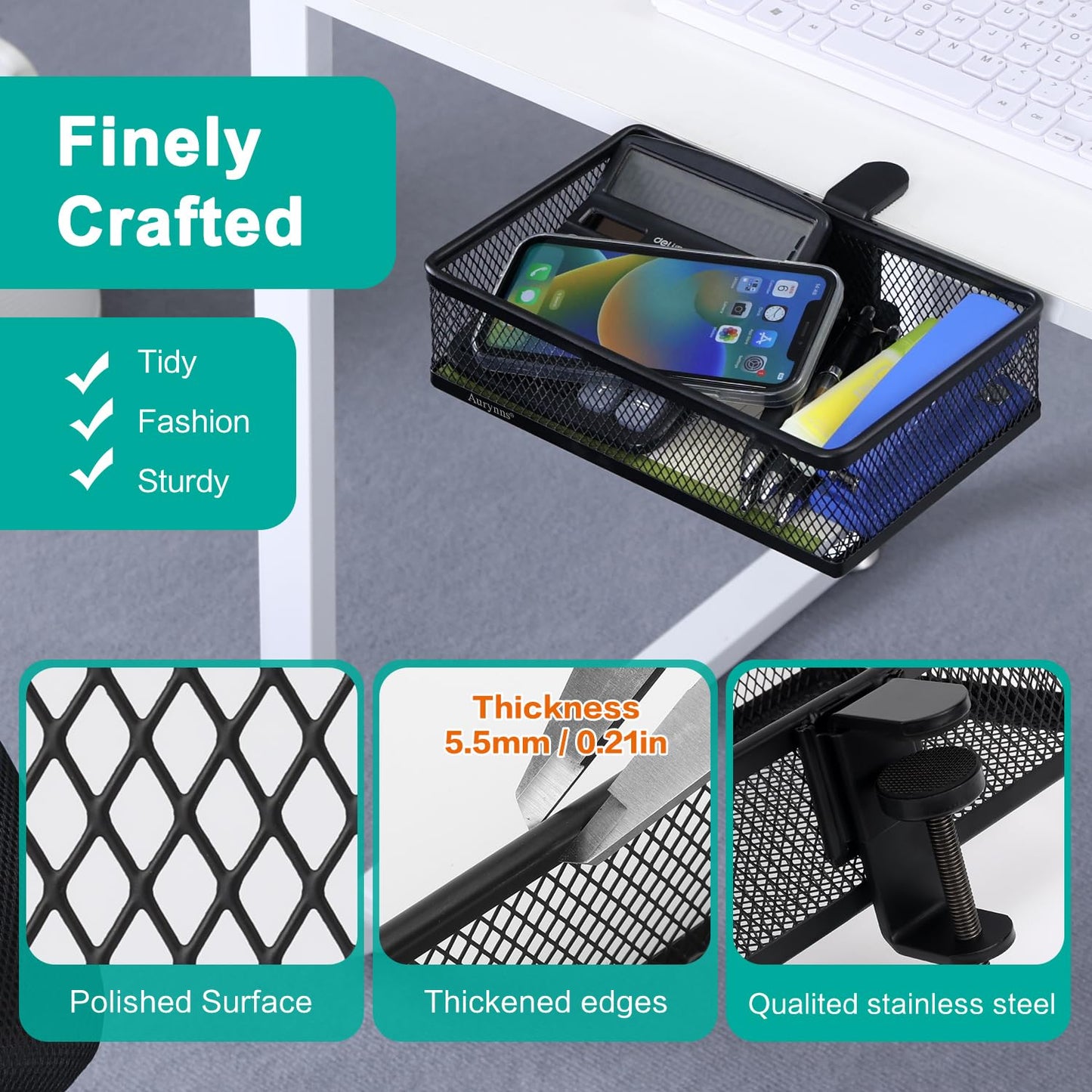 Aurynns Clip-on Drawer organizers, desk organizer,can be clipped around the table to store small items. (Black - Small), Bronze Gold