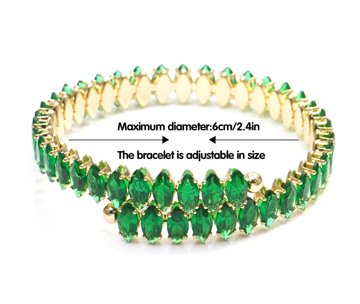Wovanoo Rhinestone Cuff Bracelet Cubic Zirconia Tennis Bracelets Open Adjustable Elastic Bangle for Women Gold Green