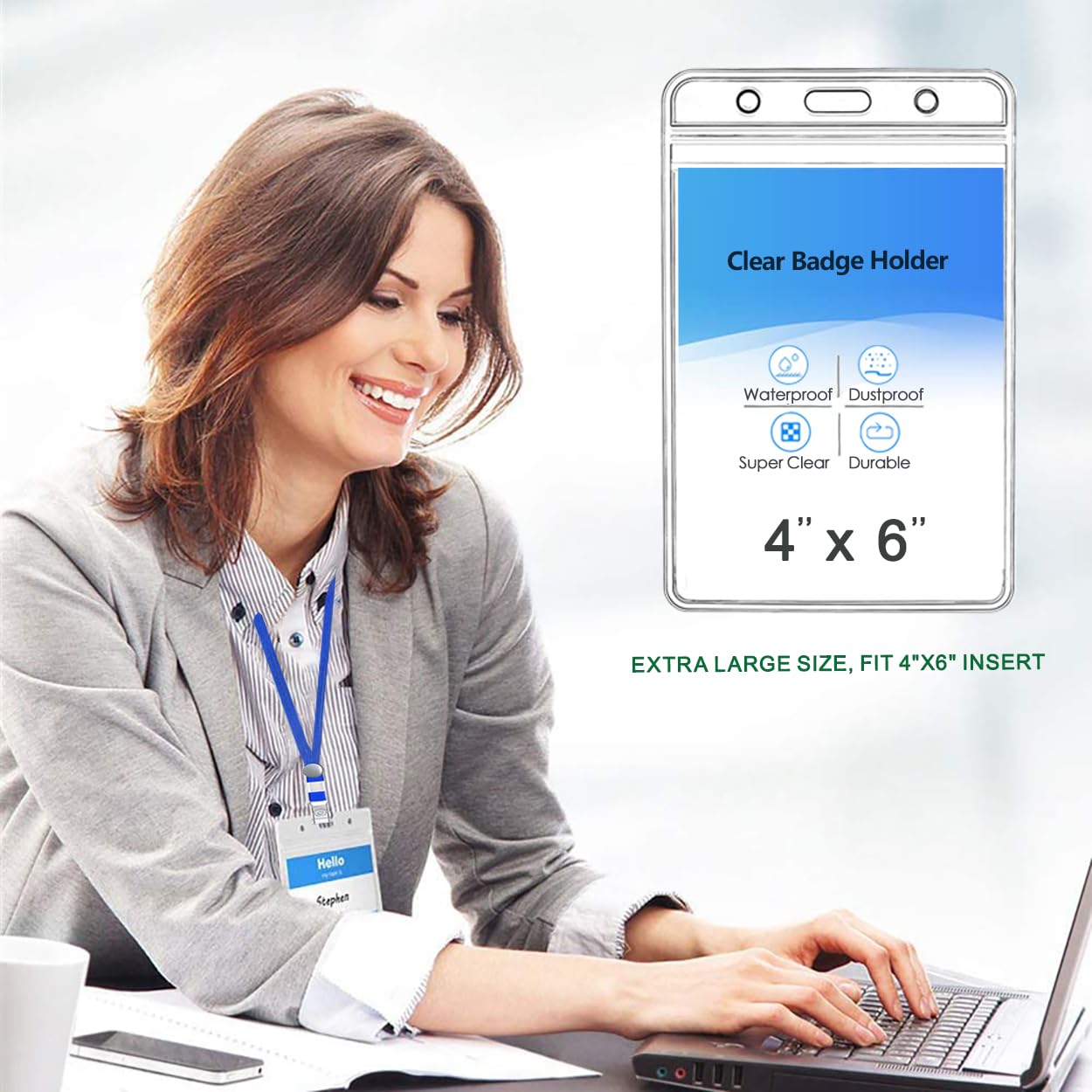 BufferABC Passport Badge Holders Extra Large PVC ID Card Holder, Premium 4X6 Inch Badge & Credential Holders with Lanyards for Passports, Cash, Plane Ticket, Receipts Cruise and Vacation
