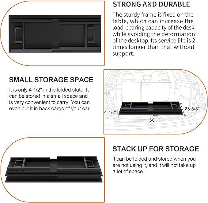Need Folding Computer Desk, Large 60 inches Folding Table for Home Office, No Install Needed Foldable Writing Table Desk, Black