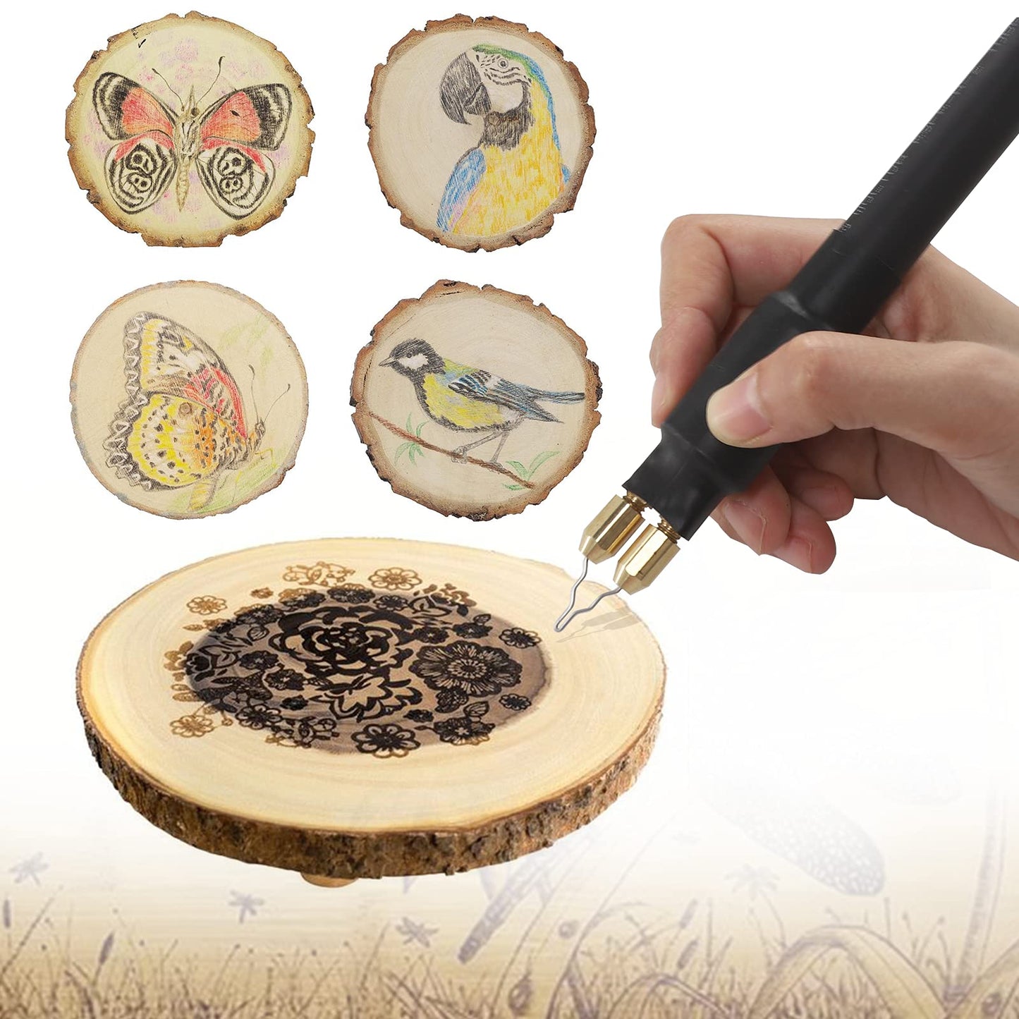 Professional Wood Burning Kit, Wandart 60W Wood Burning Tool Pyrography Kit with Dual Wood Burner 20 Woodburning Wire Nibs Tips including Ball Tips and 5PCS Stencils
