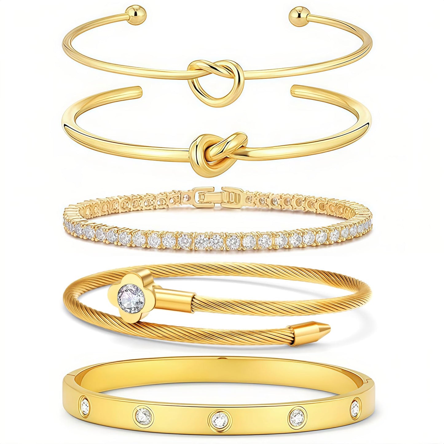 FAFUGA 18 K Gold Plated Love Bangle Bracelet Stack Cuff Jewelry for Women Jewelry Set for Women Gift with Box (B00054)