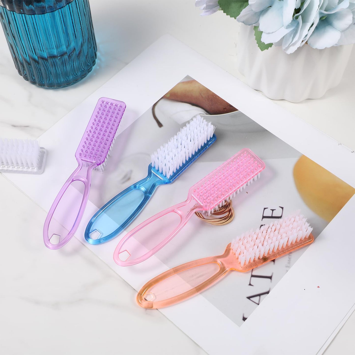 100 Pcs Handle Grip Nail Brush Bulk Nail Brushes for Cleaning Fingernails Soft Bristles Cleaning Brushes, Soft Stiff Bristles Pedicure Manicure Tools for Toe, 5 Colors