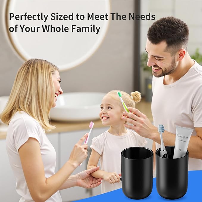 MOPMS Toothbrush Cup 13oz 380ml, Unbreakable Reusable Bathroom Tumbler 1Pc, Non-Slip Plastic Bathroom Cup Toothbrush Holders for Bathroom, Black