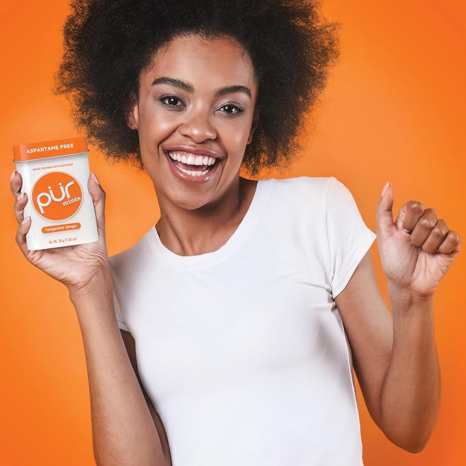 PUR Mints | Aspartame-Free | Made with Xylitol | Sugar-Free, Vegan, Gluten-Free & Keto Friendly | Natural Tangerine Tango Flavor, 30 Pieces (Pack of 12)