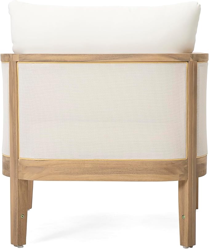 Christopher Knight Home Linksy Outdoor Club Chair, Patio Arm Chair, Modern Single Sofa Chair, Acacia Wood Frame, Club Chair with Cushions, Deep Seating for Porch, Garden, Backyard, Balcony, Beige