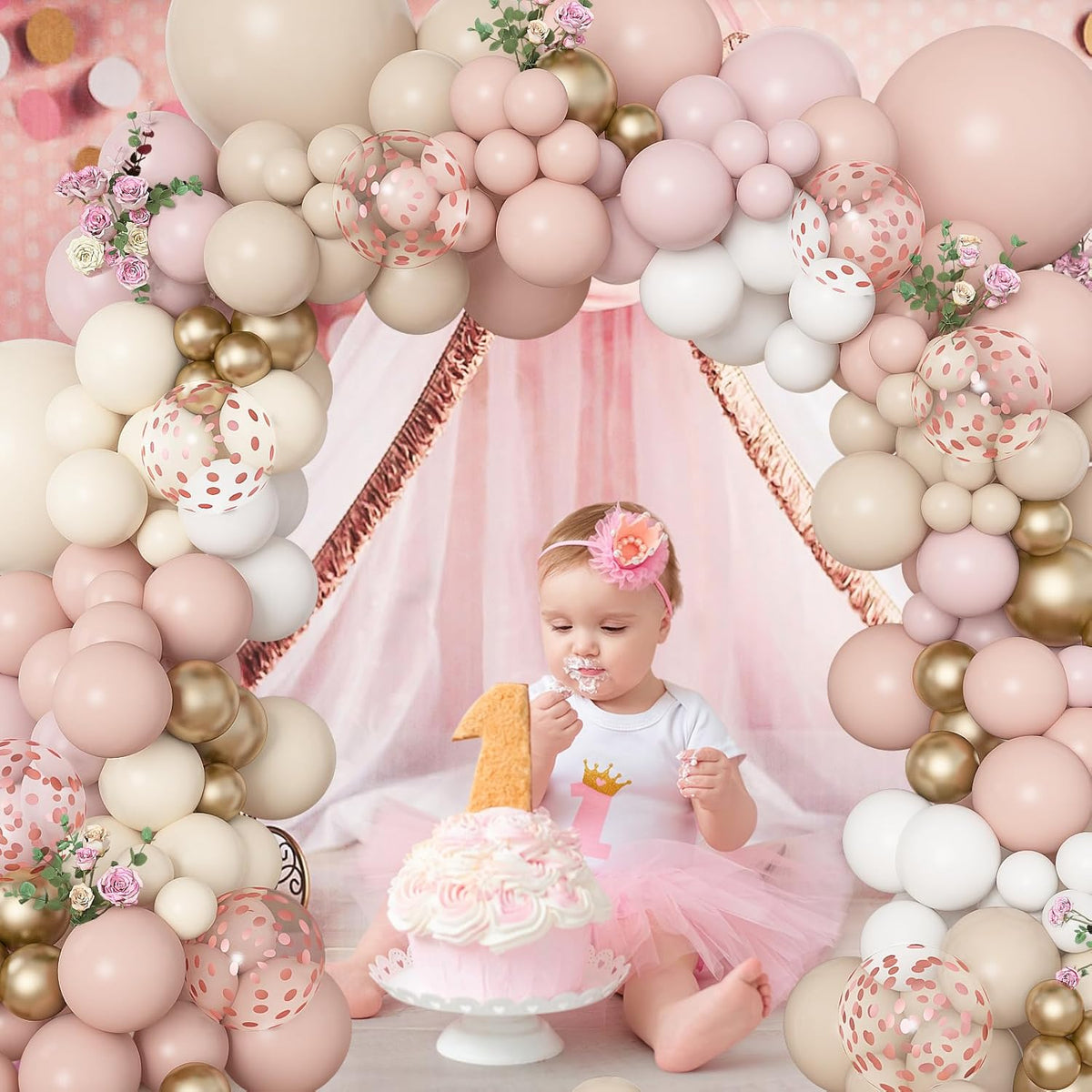 Boho Dusty Pink Balloon Arch Garland Kit, 173 Pcs – Baby Pink, Ivory White, Sand, Nude & Rose Gold Confetti Latex Balloons for Baby Shower, Gender Reveal & Wedding
