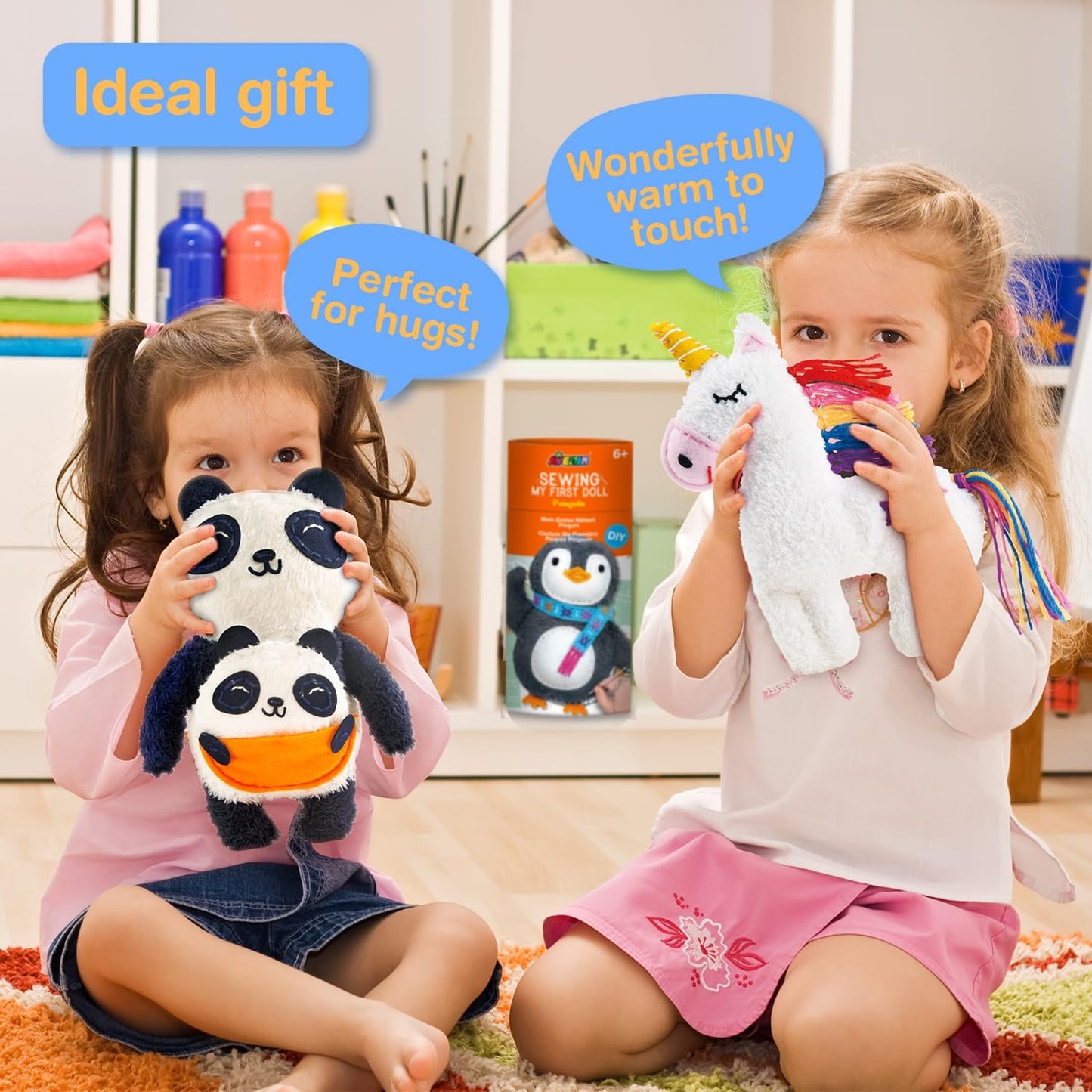 Avenir My First Sewing Kit for Kids Ages 6-8 Beginners | Learn to Sew Stuffed Animal Kit with Premium Plush | Child-Safe Pre-Punched Fabric Tools | Craft Gift for Boys & Girls