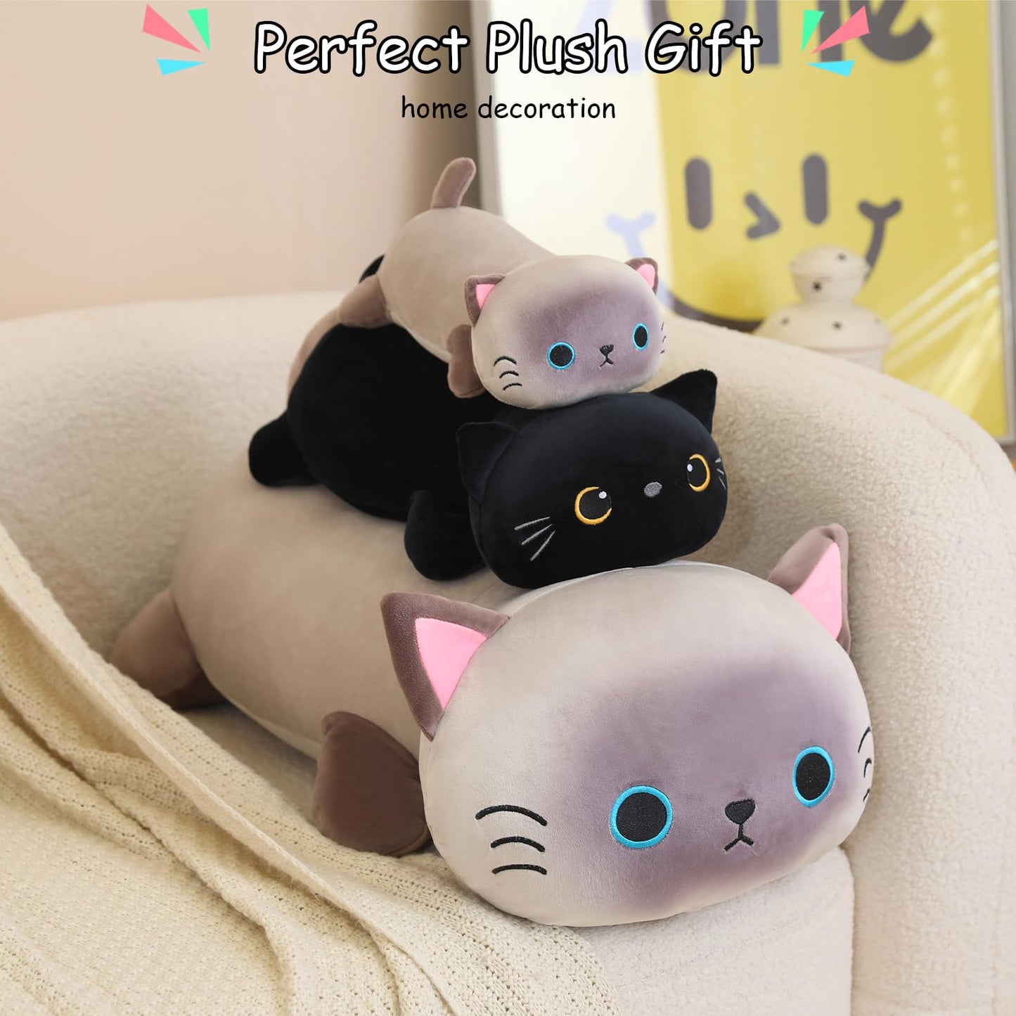 SQEQE Weighted Siamese Cat Plush, Weighted Siamese Cat Stuffed Animal, Cute Plushies Soft Pillow Toy Gift for Kids Adults 23.6 Inch, 3.1 Lbs