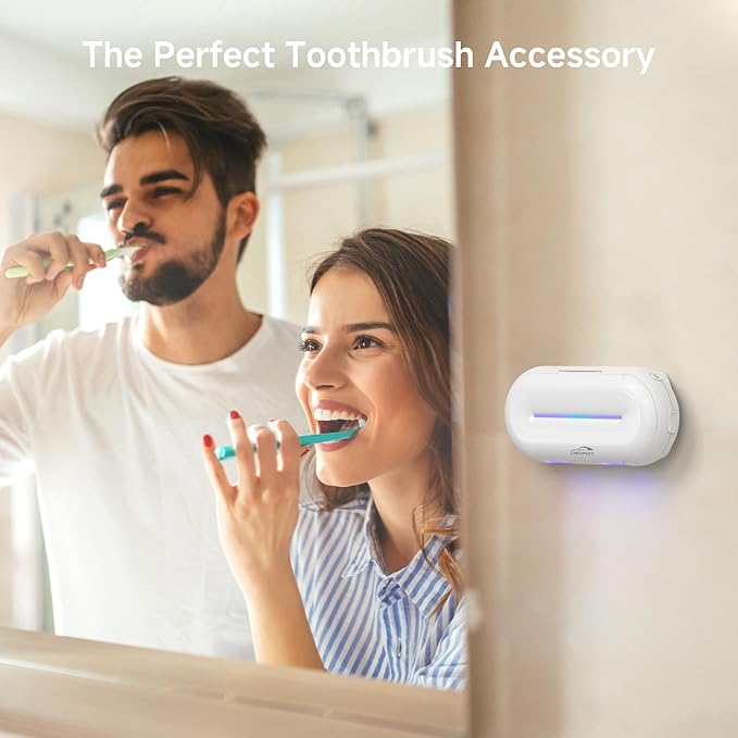 Toothbrush Holder Sanitizer - Toothbrush Dryer and Cleaner, Wall Mounted Holder with 10000mAh Rechargeable Battery, Triple-Light Cleaning + Rapid Drying System for Bathroom