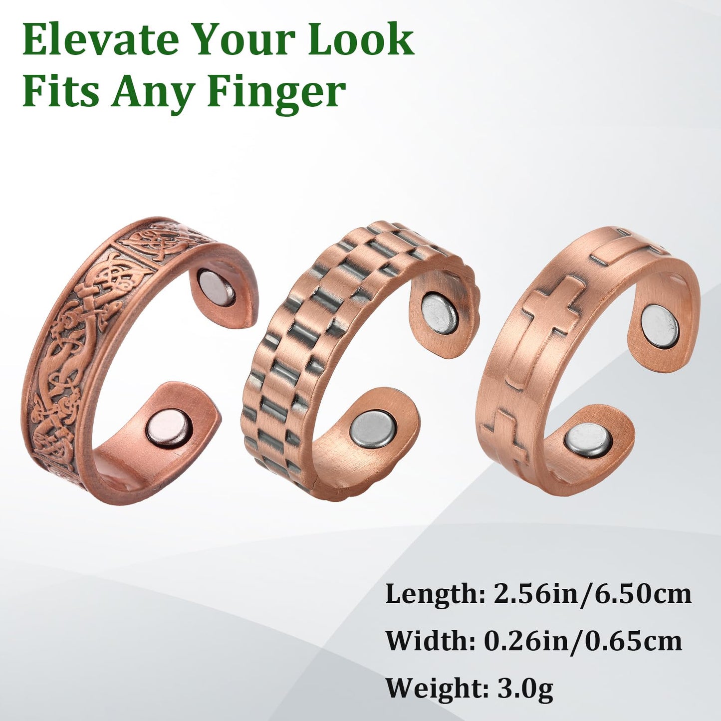 Fashtour 3 Copper Rings for Men Women, 99.9% Pure Copper Magnetic Rings, Adjustable