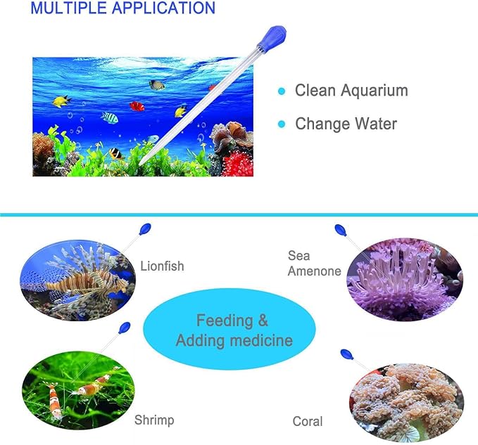 Gostur 17.7inch Aquarium Siphon/Fish Feeder/Tank Cleaner/Coral Feeding Tube/Water Changer/Waste Remover Clean Tool/Gravel Cleaning/Aquatic Long Pipette Syringe/Axolotl Reef Accessories (2 Types)
