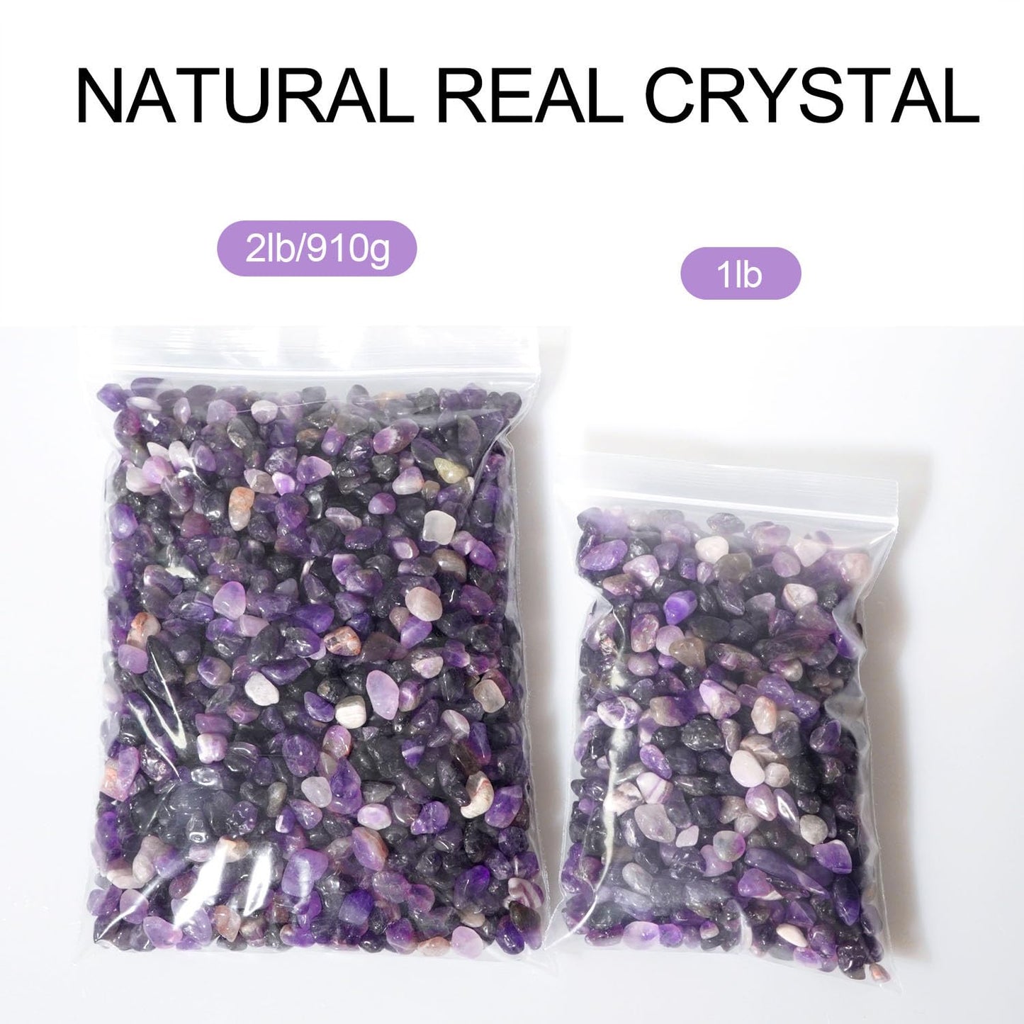 gemshan 2lb Amethyst Chips Natural Crushed Crystal Chip Bulk 7mm-9mm Tumble Healing Crystal Stone for Aquarium Vase Plant Decoration Jewelry DIY