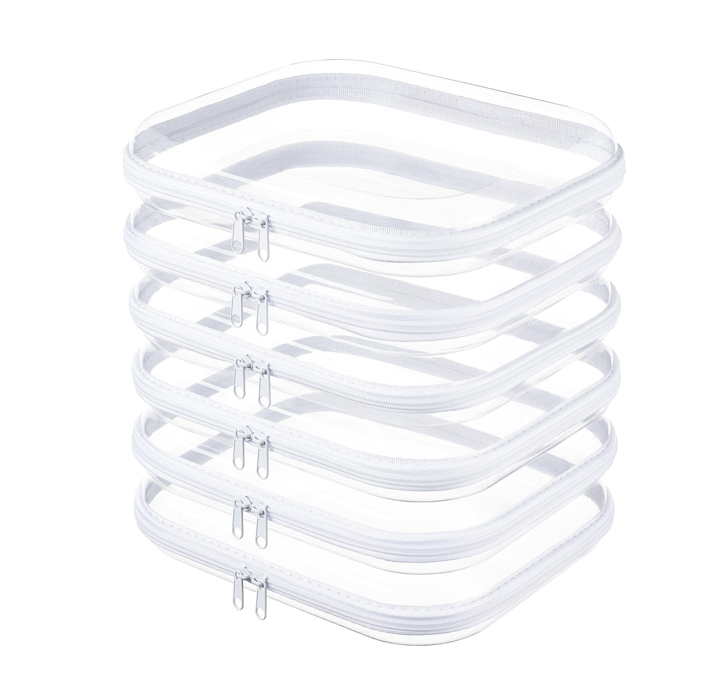 WELPIRT 6-Pack Large Clear Hard Shell Zipper Pouches, Clear Zipper Bags, Hard Case Pouches for Purse & Diaper Bag Organizer,and Travel Essentials(6L)