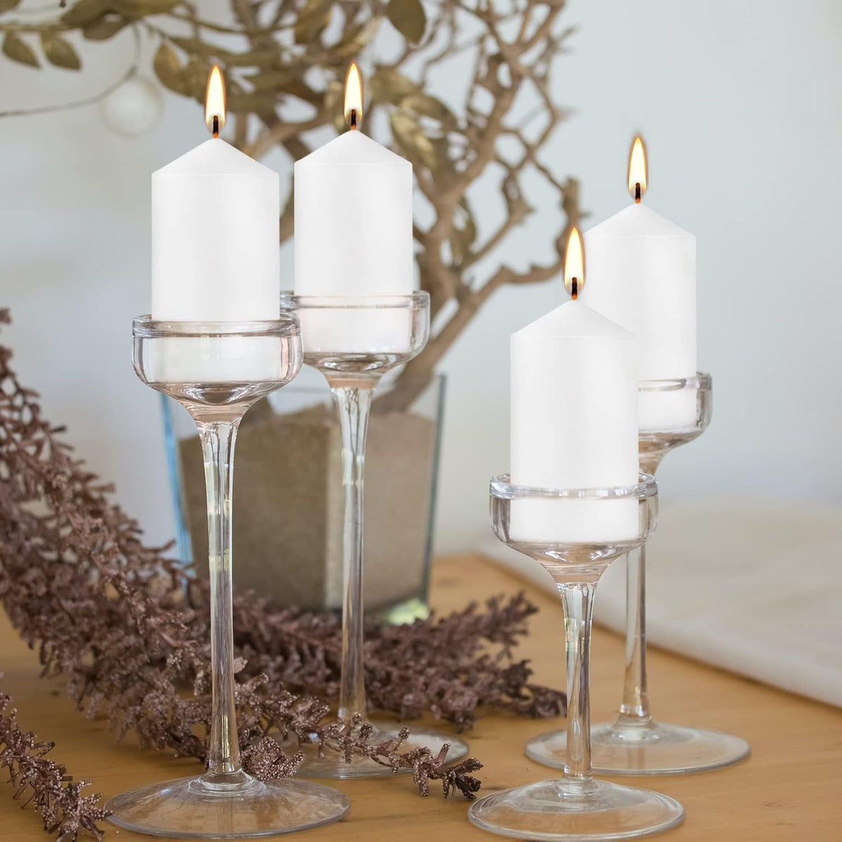 20 Pcs Bulk Long Burning Wax Pillar Candles 2" x 4" Dripless Unscented Smokeless for Wedding Party Spa Lantern Fireplace Home(White)