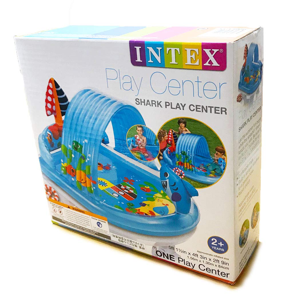 INTEX 57128MW Shark Play Center Inflatable Kiddie Pool, 61.5in x 51in x 33in, Ages 2+