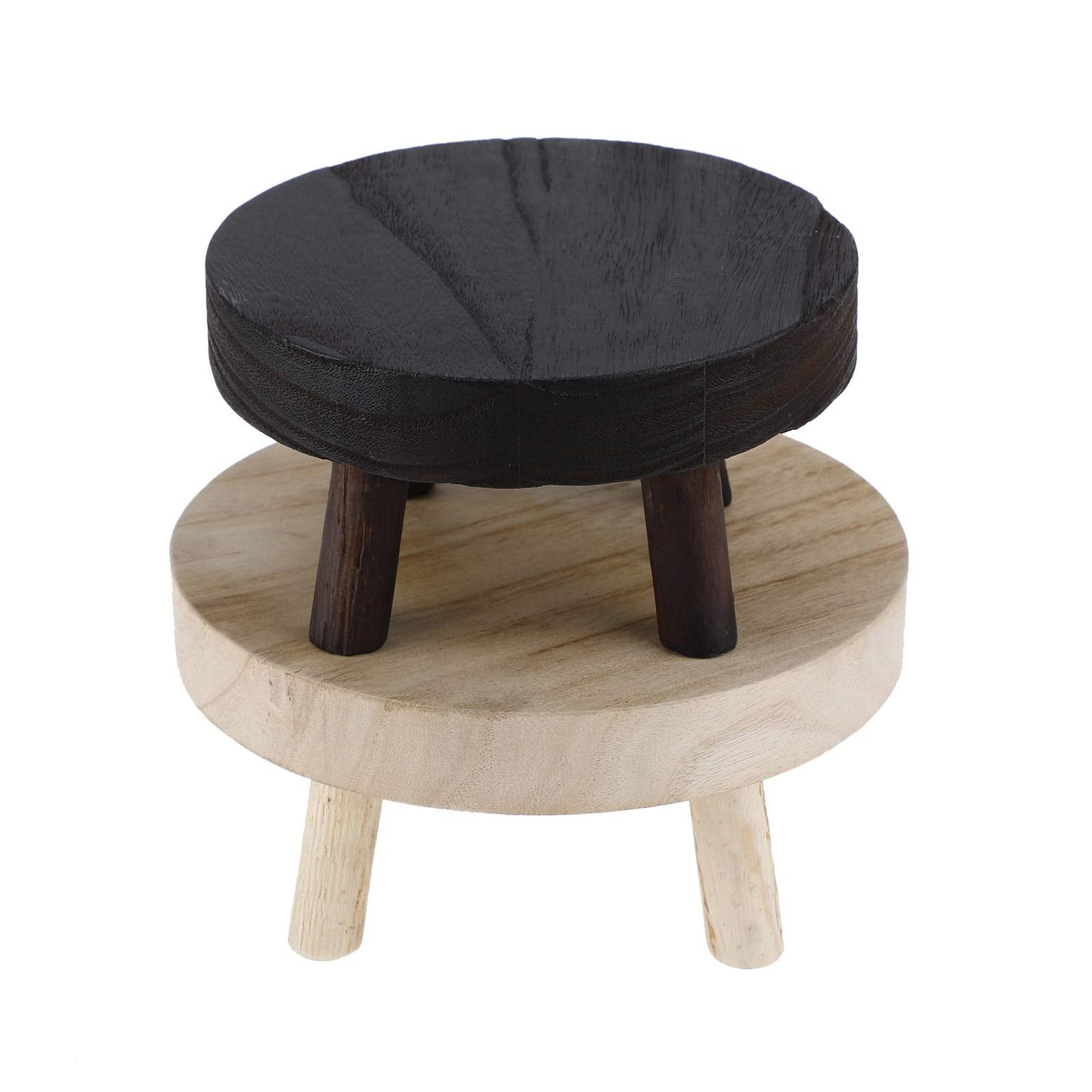 BFYDOAA Wooden Potted Stands Small Round Stool Plant Display Riser DIY Cake Holder for Home Corner Decor and Organizer (20CM-Dark)