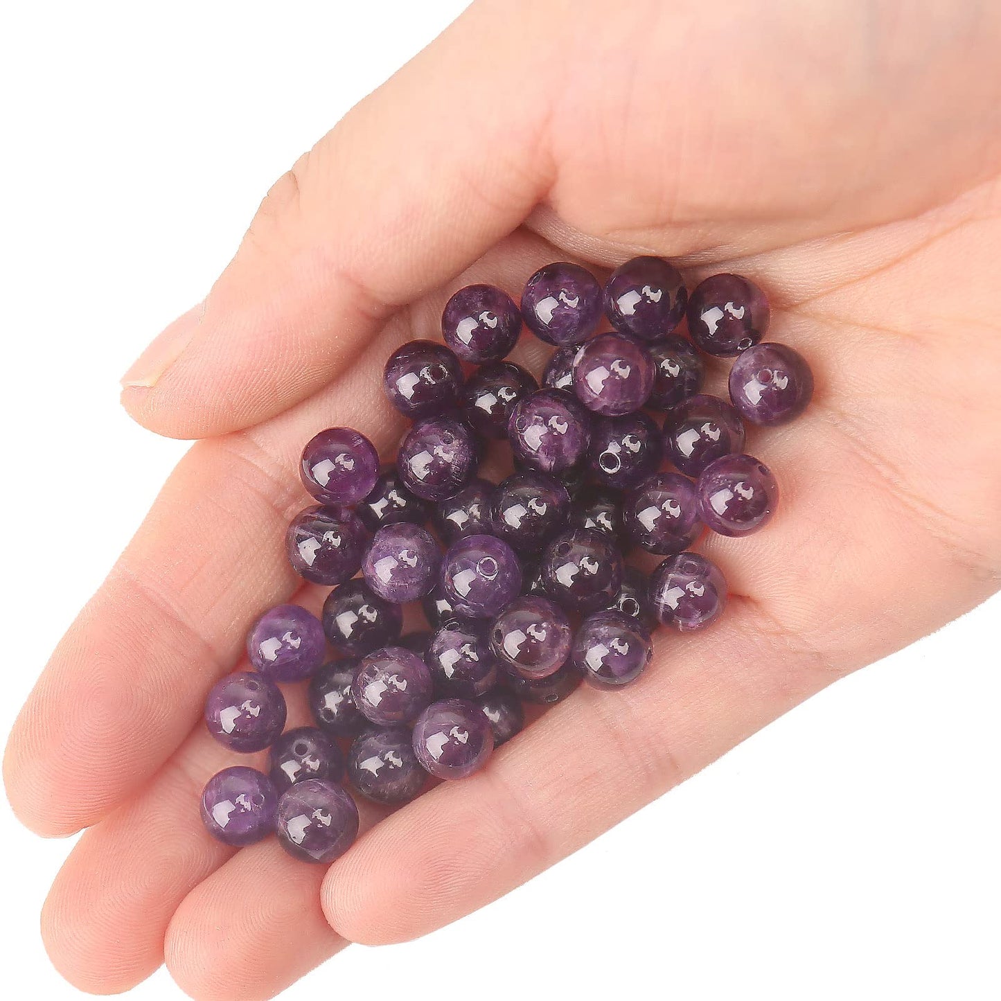 70PCS Natural 8MM Healing Gemstone, Amethyst Energy Stone Round Loose Beads, Semi-Precious Crystal Beads with Free Elastic String for Jewelry Making DIY