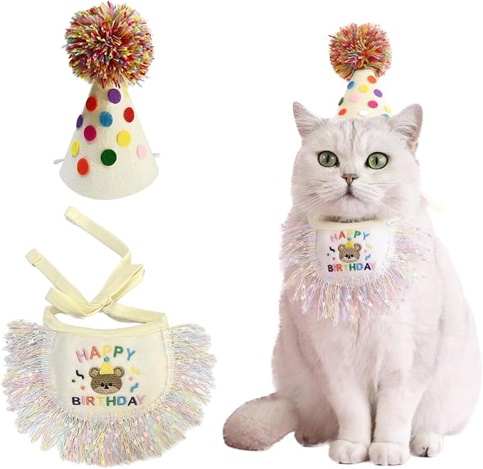 Cat Dog Princess Costumes Cat Birthday Hat and Scarf Pet Birthday Bandana