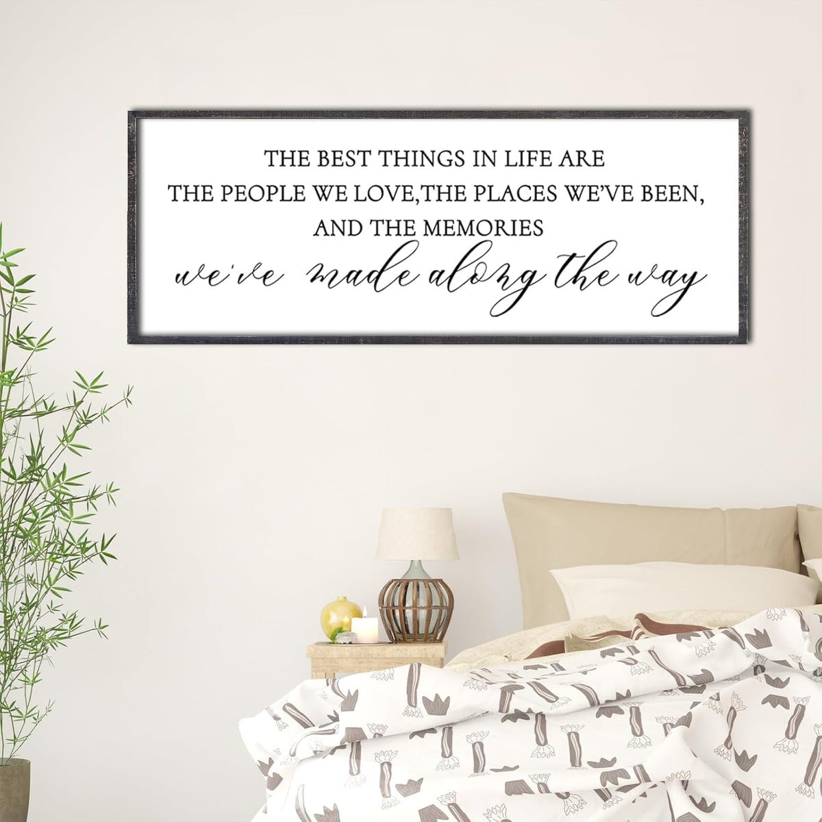 The Best Things in Life Wall Decor Sign 32 x 12 Inch Memories Inspirational Quotes Wood Framed Family Entryway Living Room Home Wall Art for Farmhouse Bedroom Room (Black)
