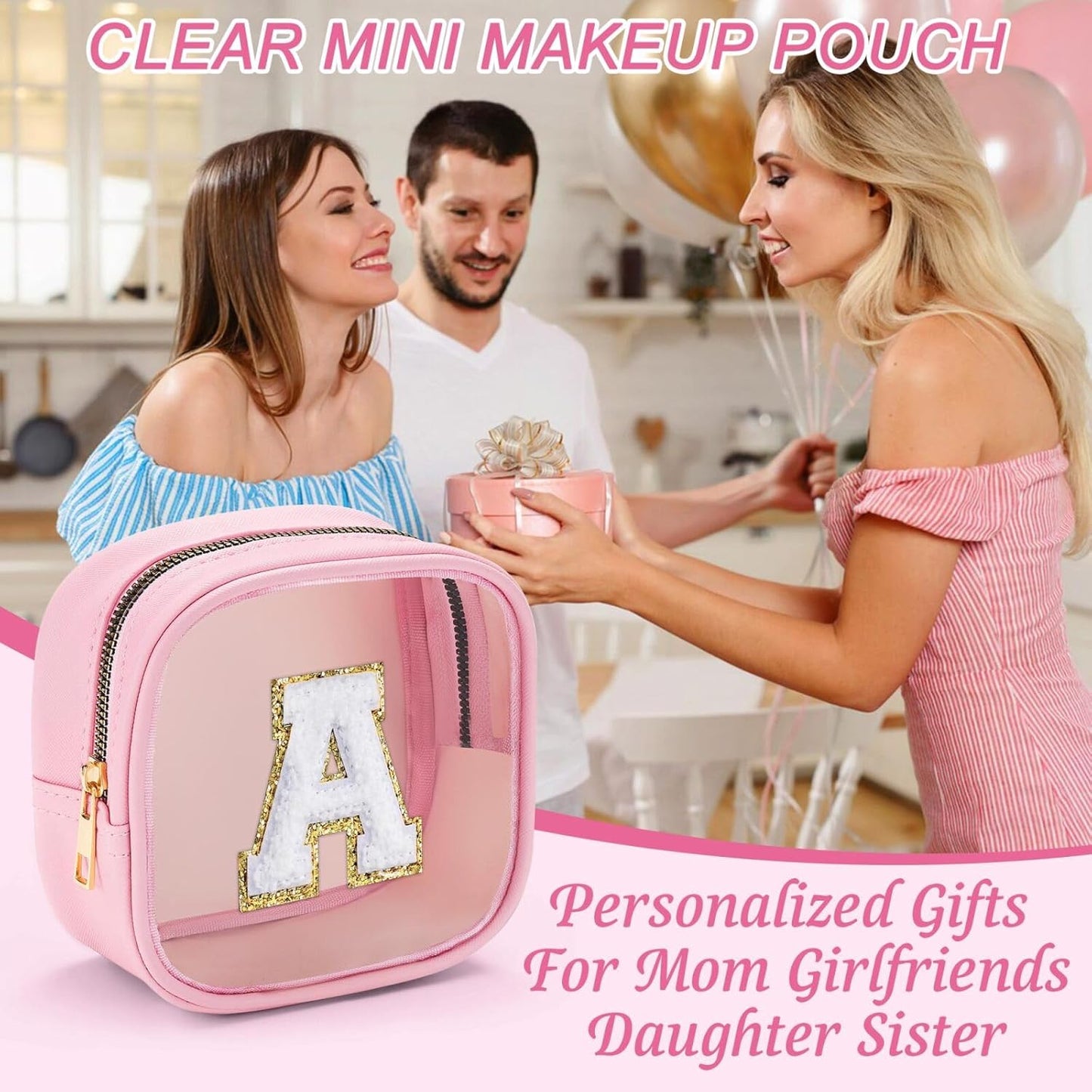 YOOLIFE Initial Make Up Bag Travel Toiletry Bag, Clear Makeup Bag Preppy Cosmetic Bags Organizer Travel Essentials Gifts for Women Teen Girlfriend Teacher Mom Birthday Mothers Day Gifts White T