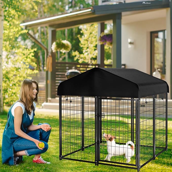 PawGiant Welded Wire Dog Kennel Outdoor with Roof, 4'x4.2'x4.5'