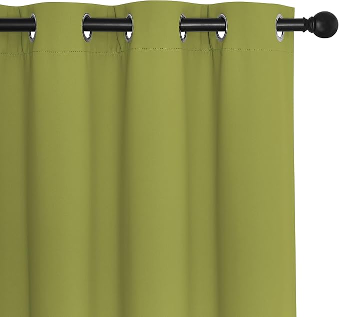 NICETOWN Fresh Green Blackout Curtains for Living Room, Window Treatment Thermal Insulated Room Darkening Grommet Drapes Sound Dampening for Bedroom, 2 Panels, W37 x L72