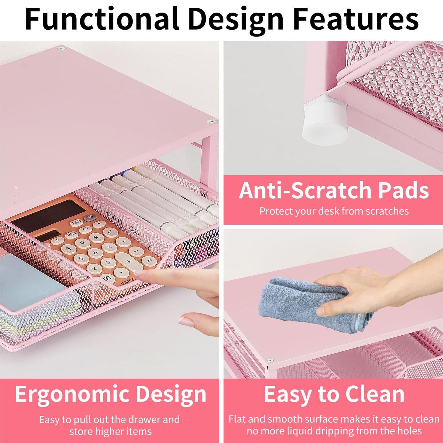 Gugsey Small Pink Laptop Stand for Desk, Monitor Stand, Office Desk Accessories, Computer Desktop Stand with Drawer for Home, Office, School (Pink)