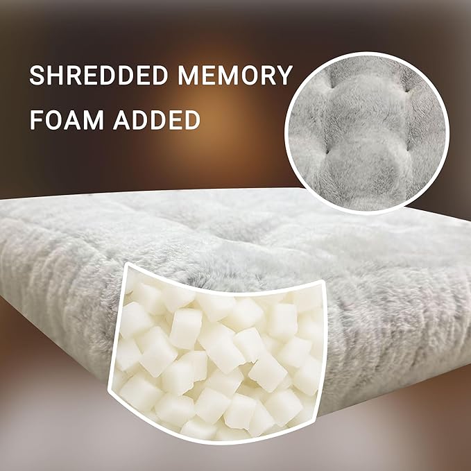 Degrees of Comfort Plush Floor Cushion for Adults – Faux Fur Meditation Pillow – Soft Winter Tatami Seating Pad – 22” Square, Light Grey, 1 Pack