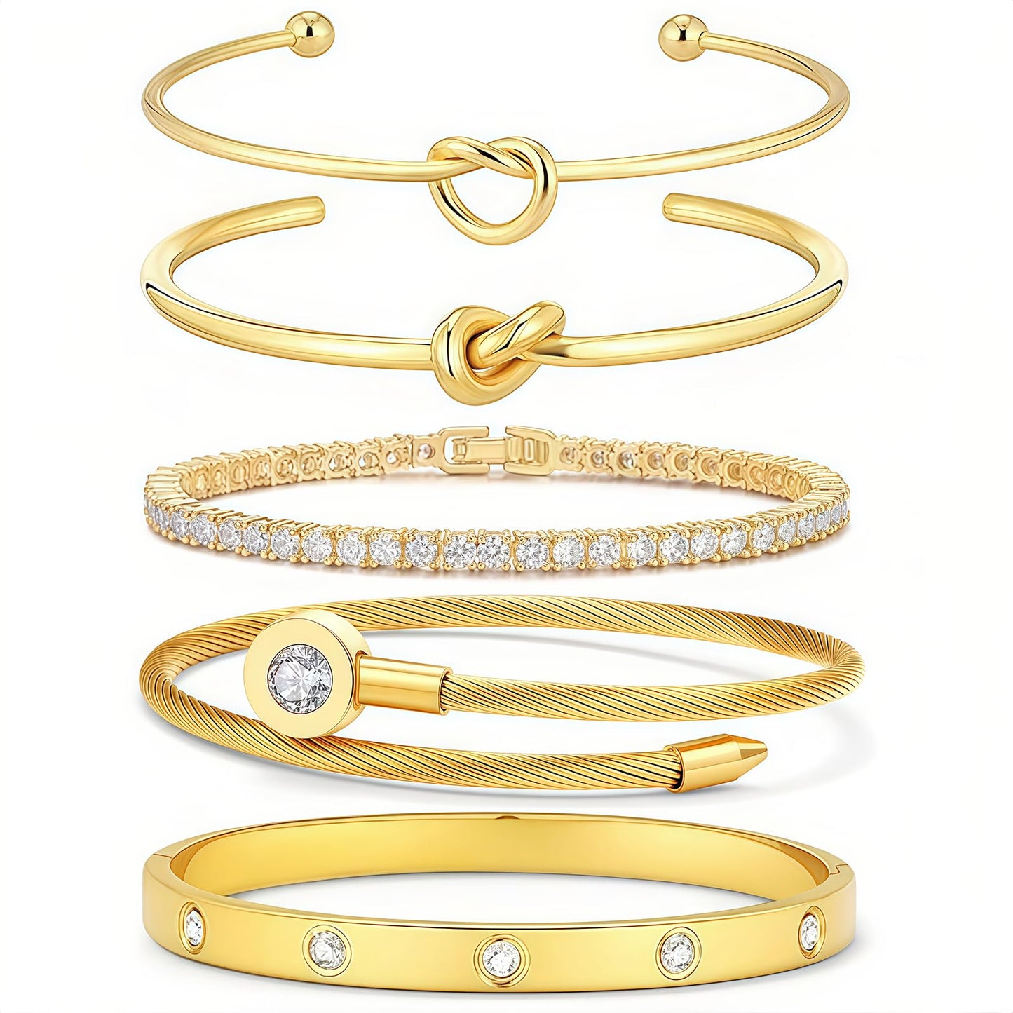 FAFUGA 18 K Gold Plated Love Bangle Bracelet Stack Cuff Jewelry for Women Jewelry Set for Women Gift with Box (B00055)